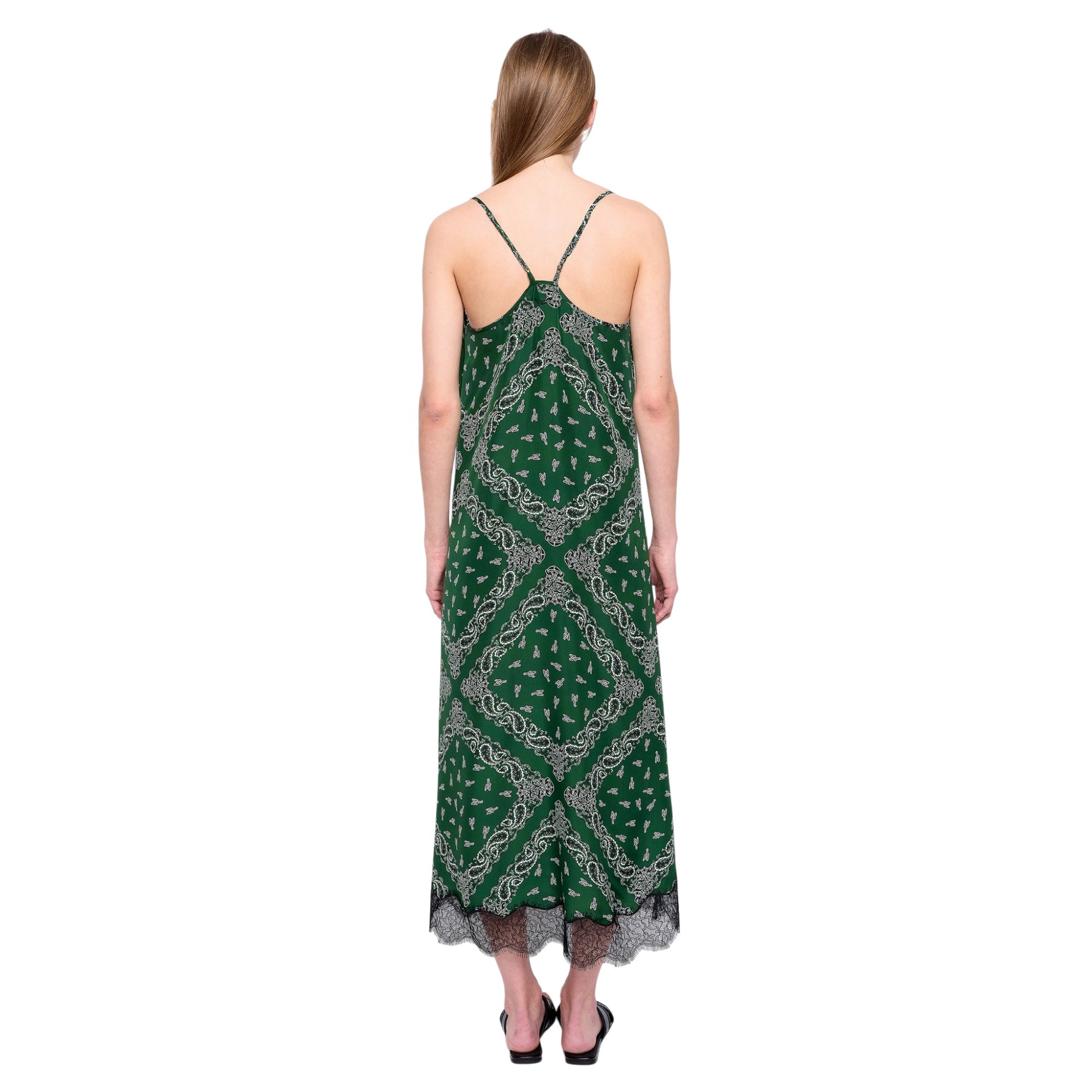 Respa Silk Bandana Lace Slip Dress - Meadow Green