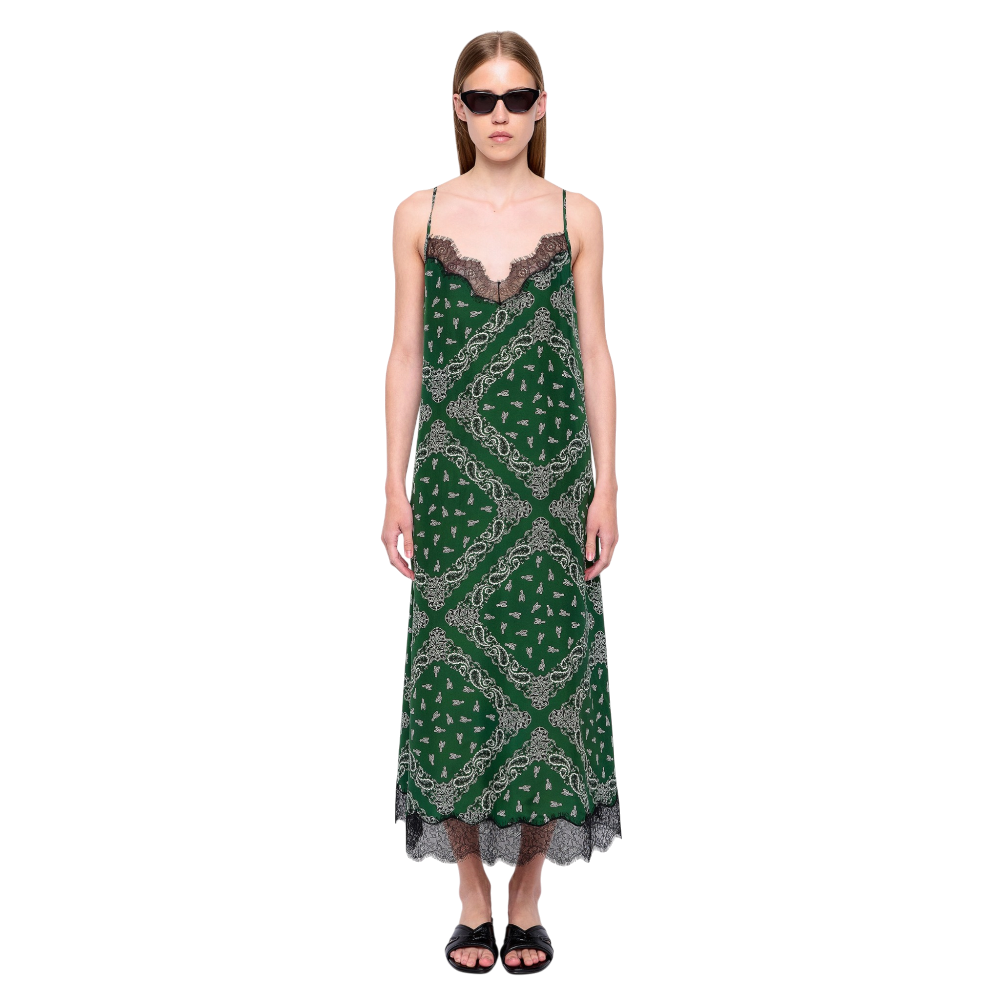 Respa Silk Bandana Lace Slip Dress - Meadow Green