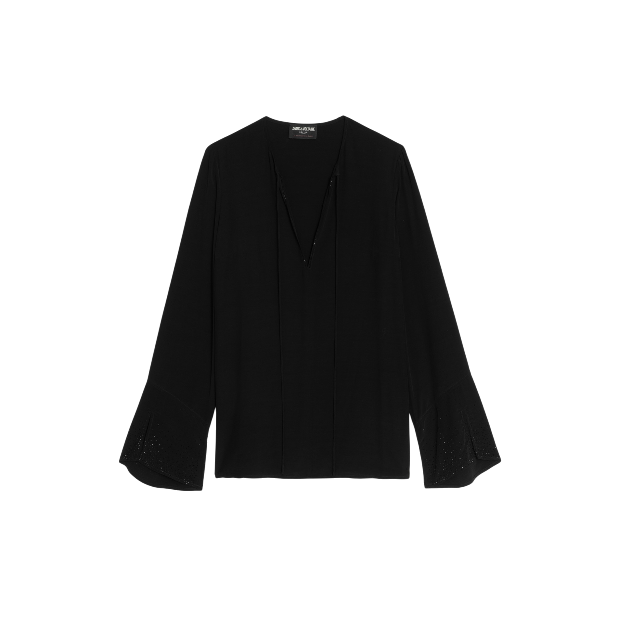 Turi Strass Fluid V-Neck Viscose Blouse - Black
