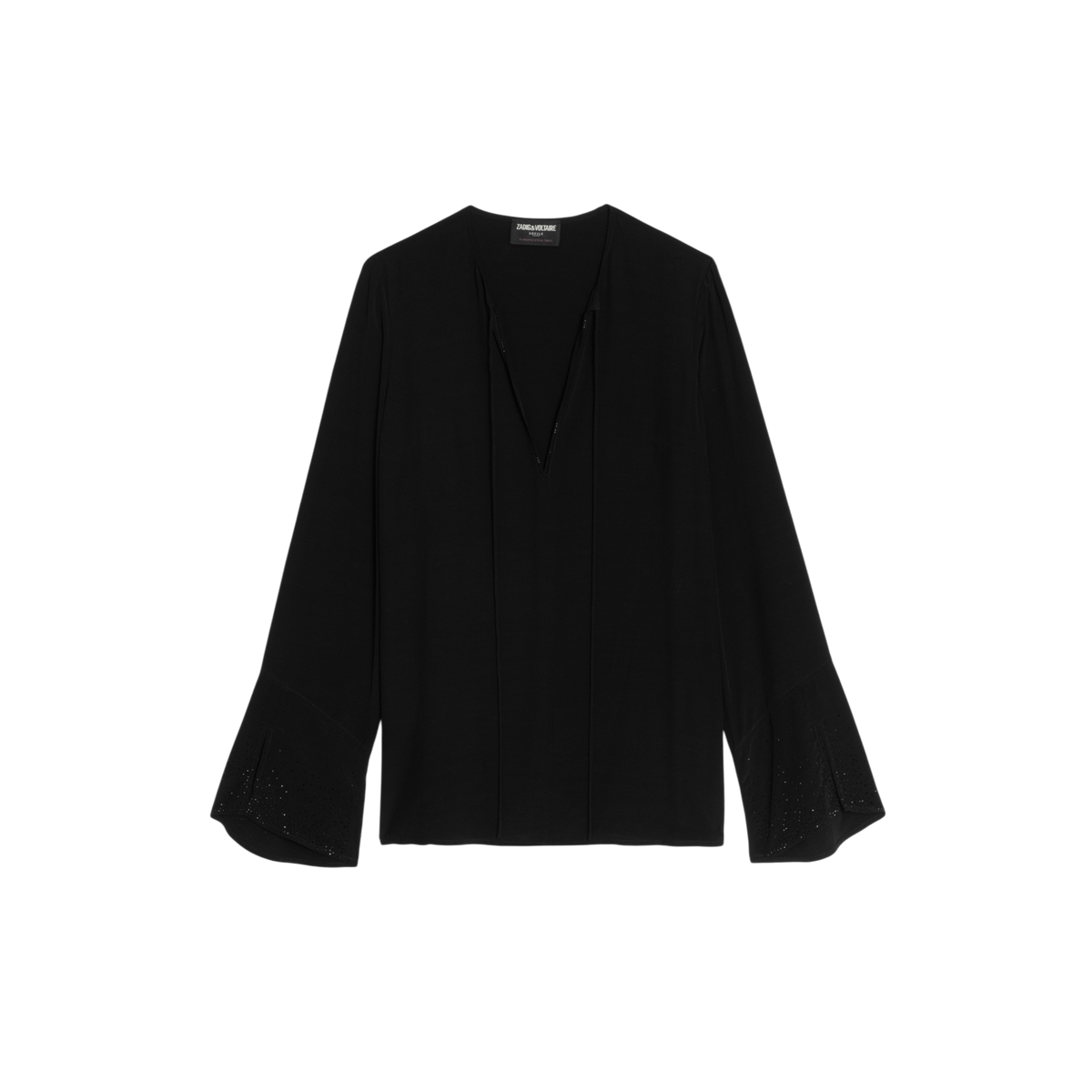Turi Strass Fluid V-Neck Viscose Blouse - Black