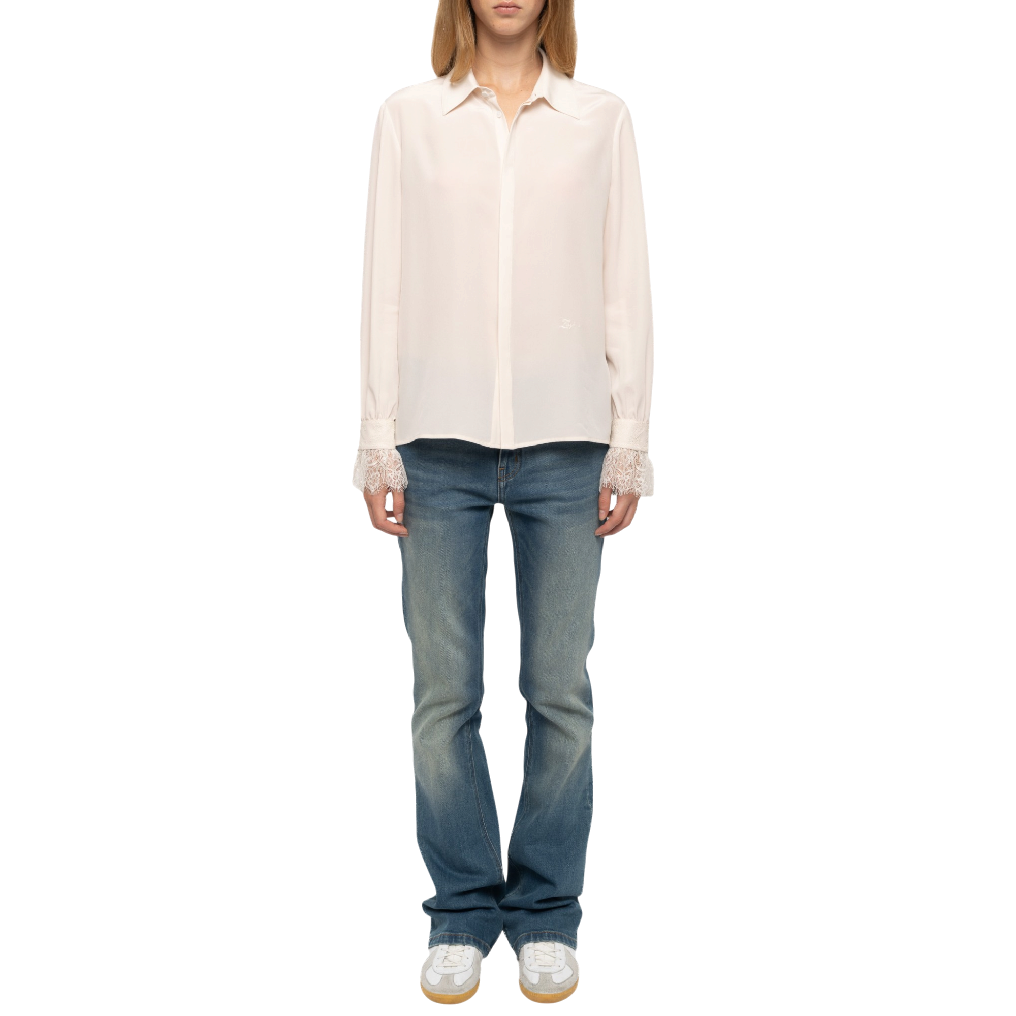 Thely Silk Lace-Cuff Shirt - Ecru