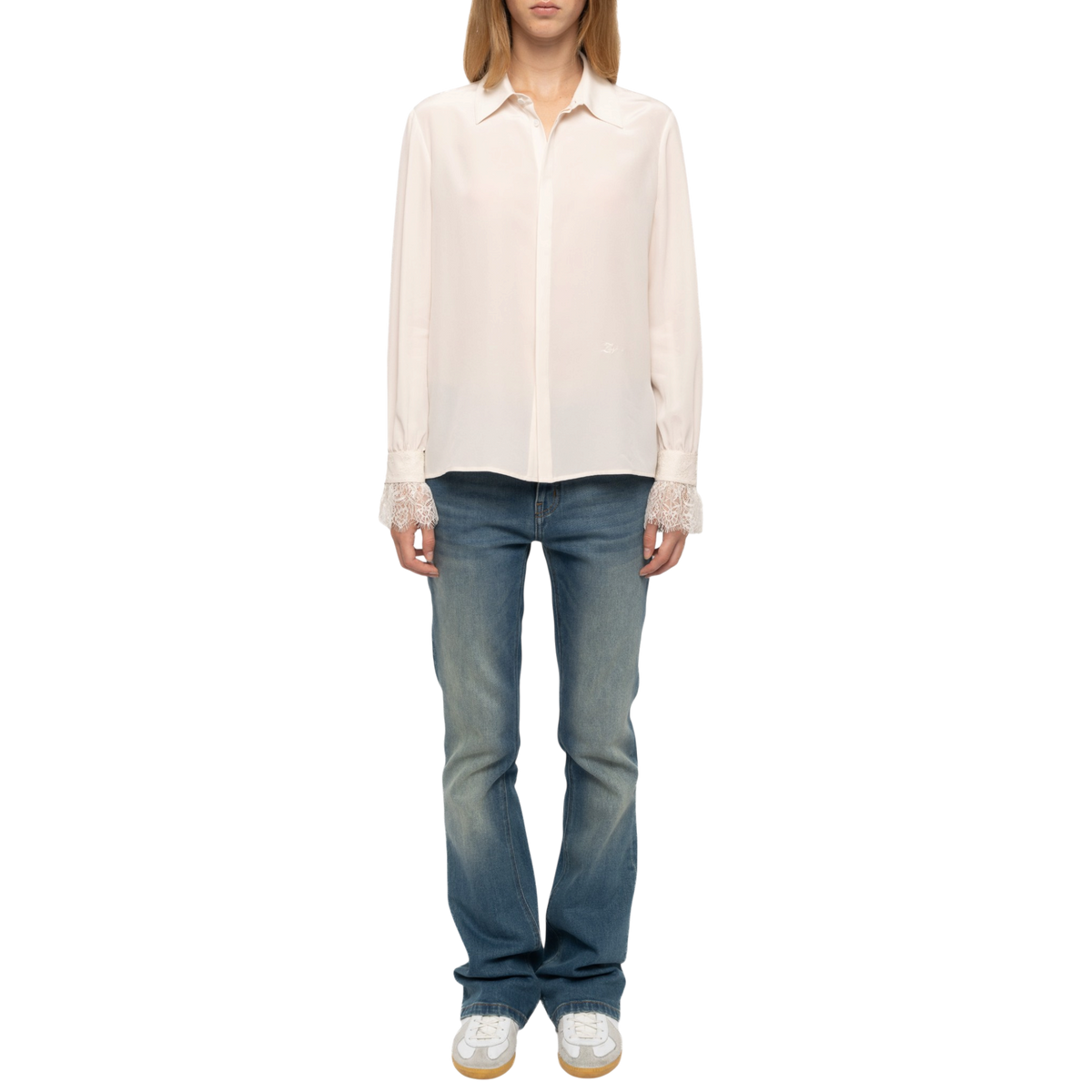 Thely Silk Lace-Cuff Shirt - Ecru