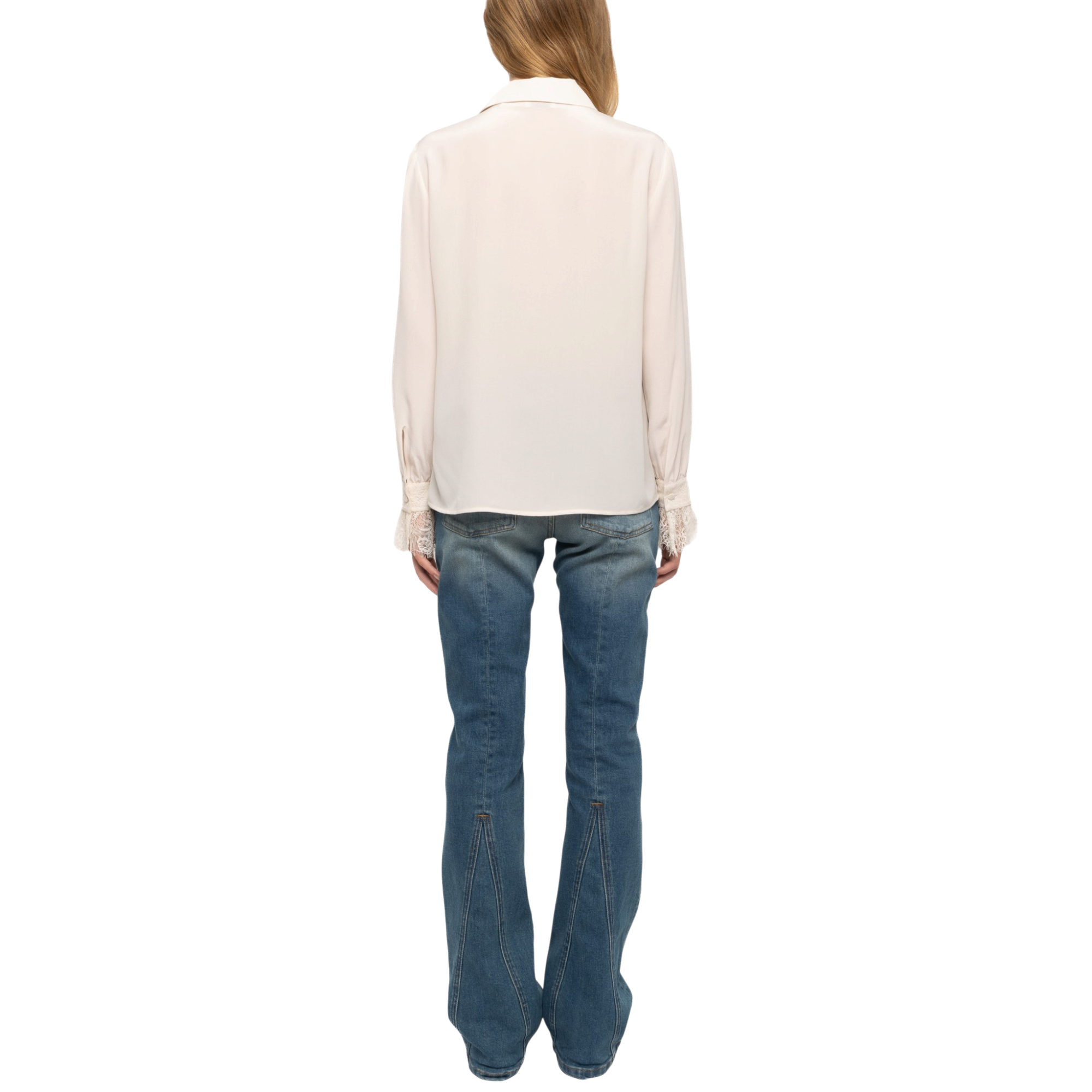 Thely Silk Lace-Cuff Shirt - Ecru