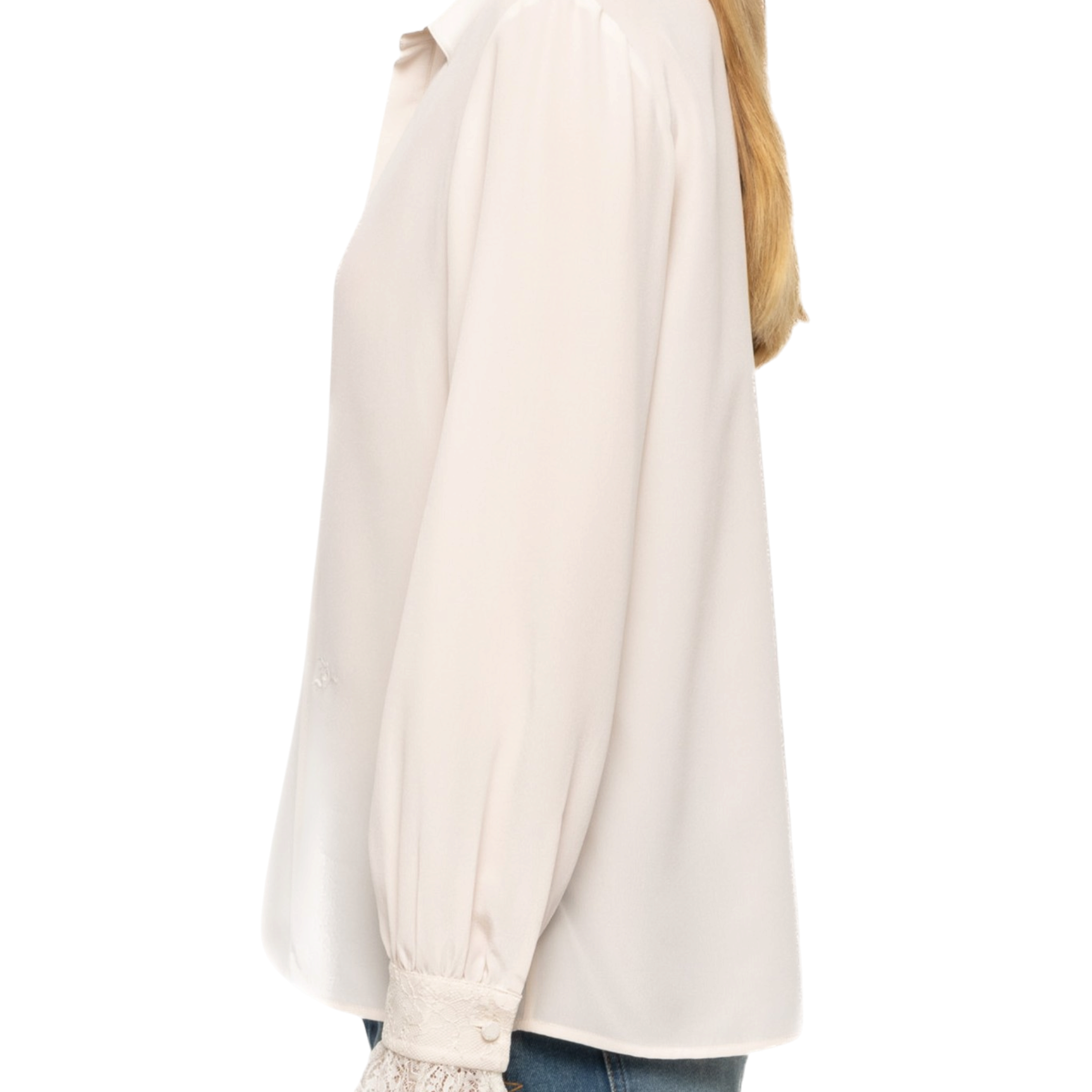 Thely Silk Lace-Cuff Shirt - Ecru