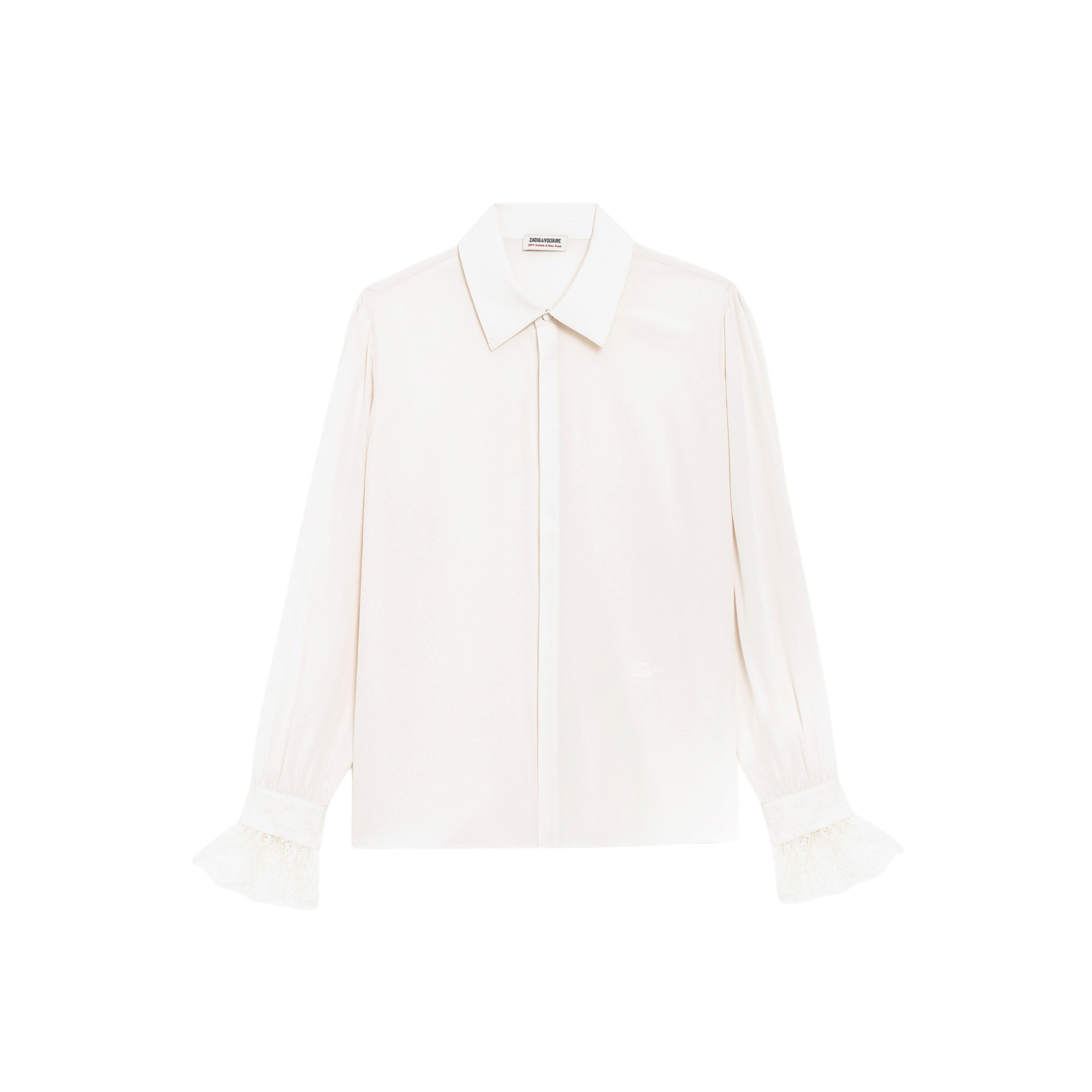Thely Silk Lace-Cuff Shirt - Ecru
