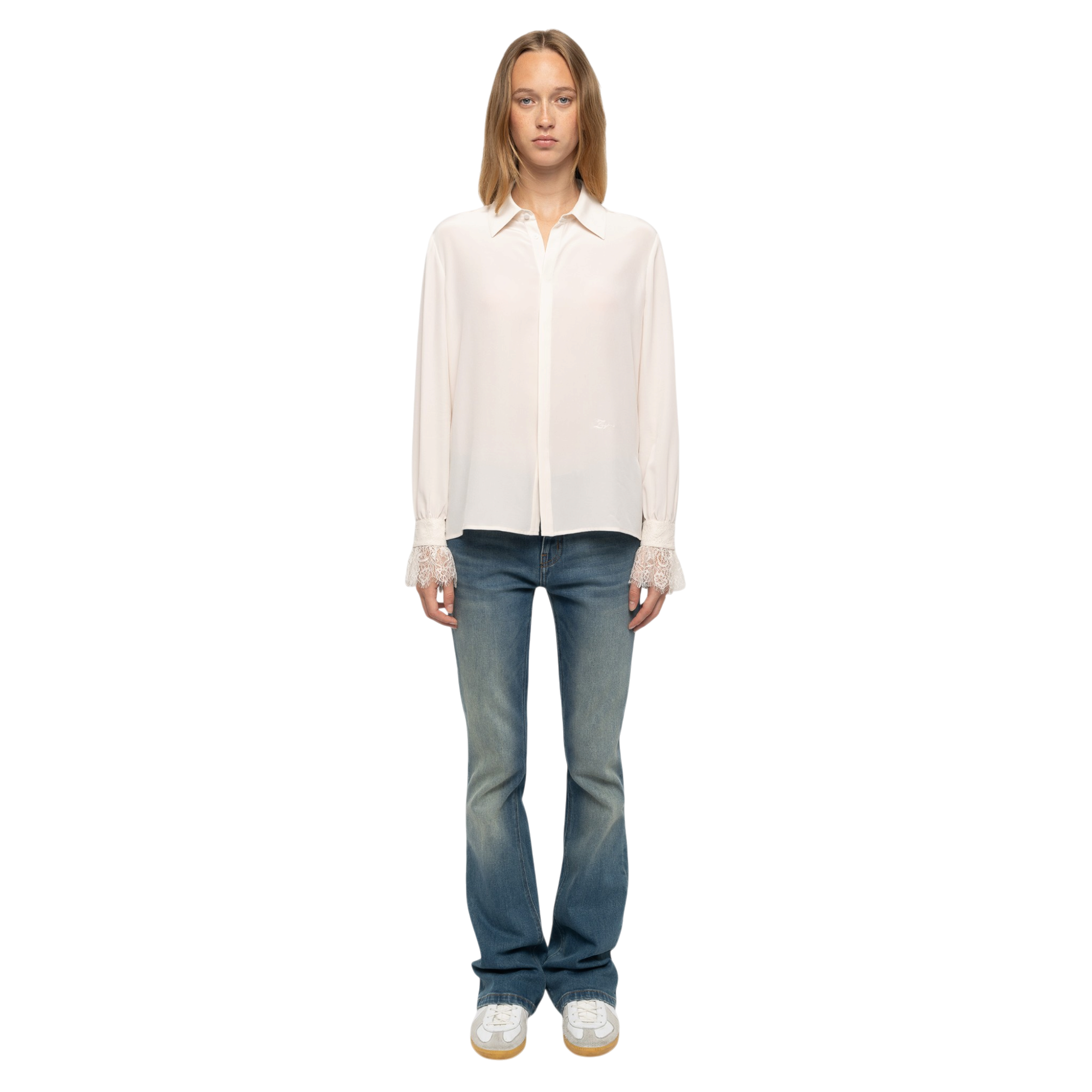Thely Silk Lace-Cuff Shirt - Ecru