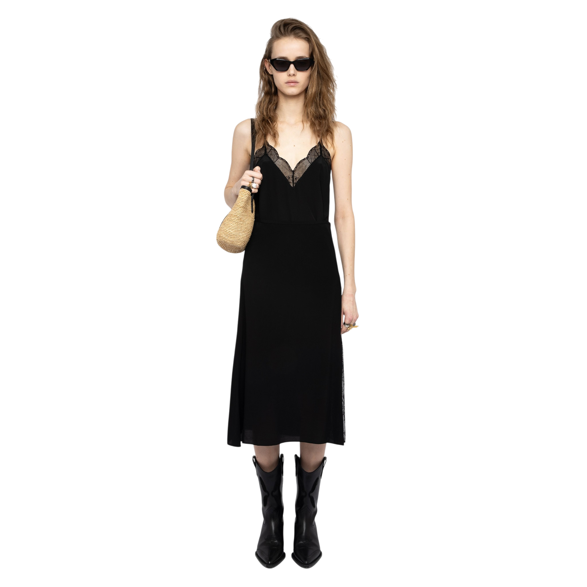 Jayla Soft Lace-Detail Midi Skirt - Black