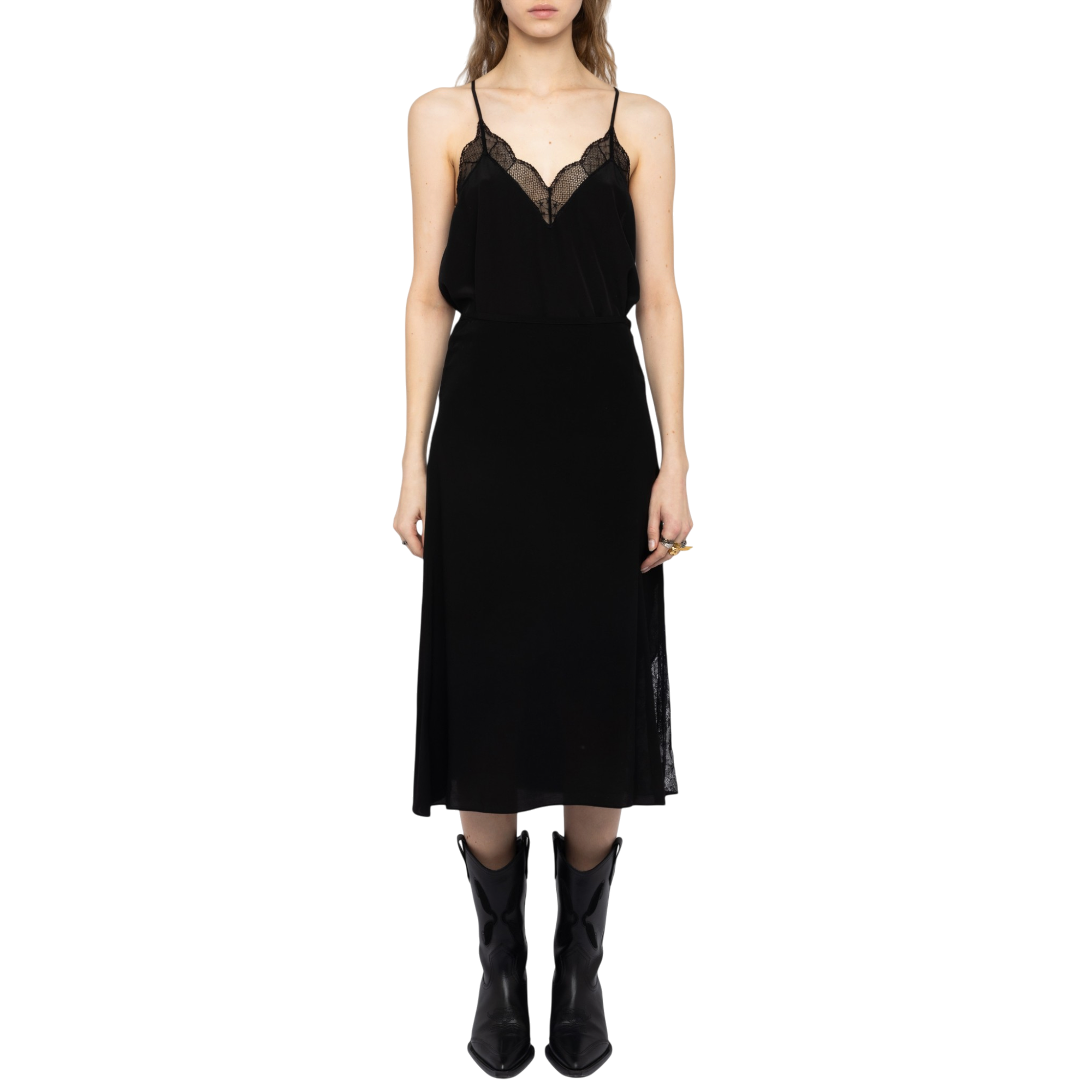 Jayla Soft Lace-Detail Midi Skirt - Black