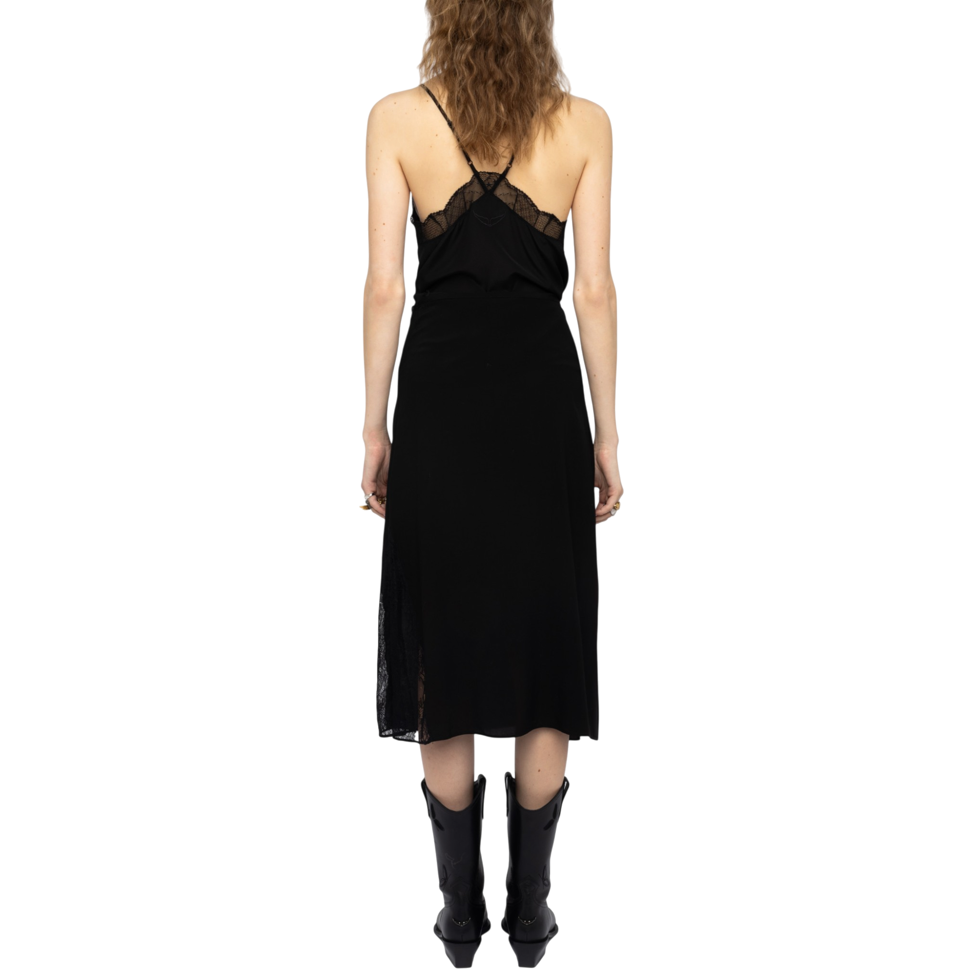 Jayla Soft Lace-Detail Midi Skirt - Black