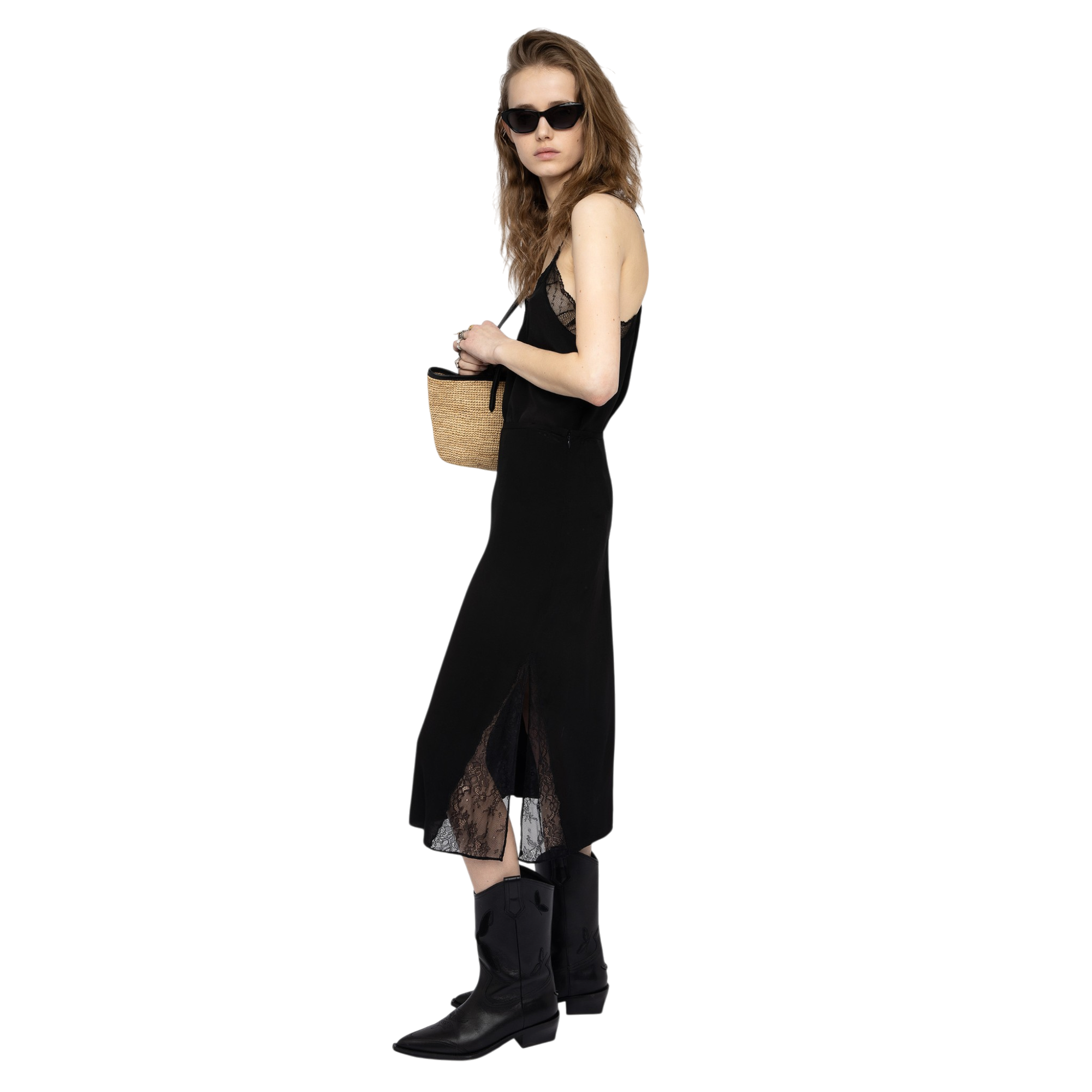 Jayla Soft Lace-Detail Midi Skirt - Black