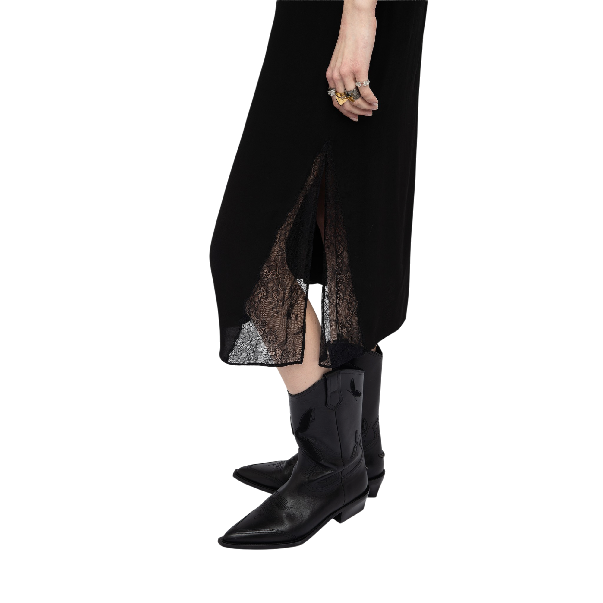 Jayla Soft Lace-Detail Midi Skirt - Black