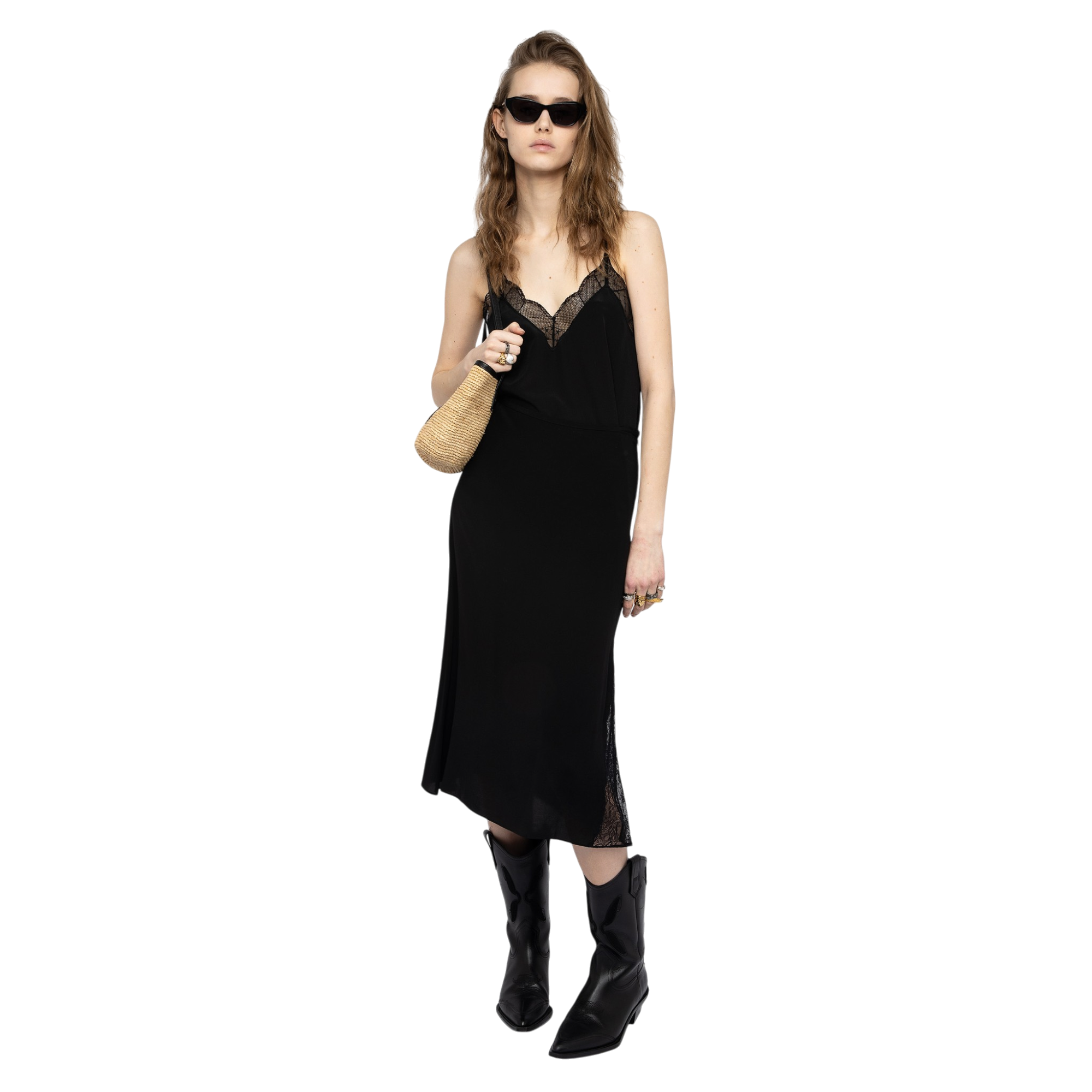 Jayla Soft Lace-Detail Midi Skirt - Black