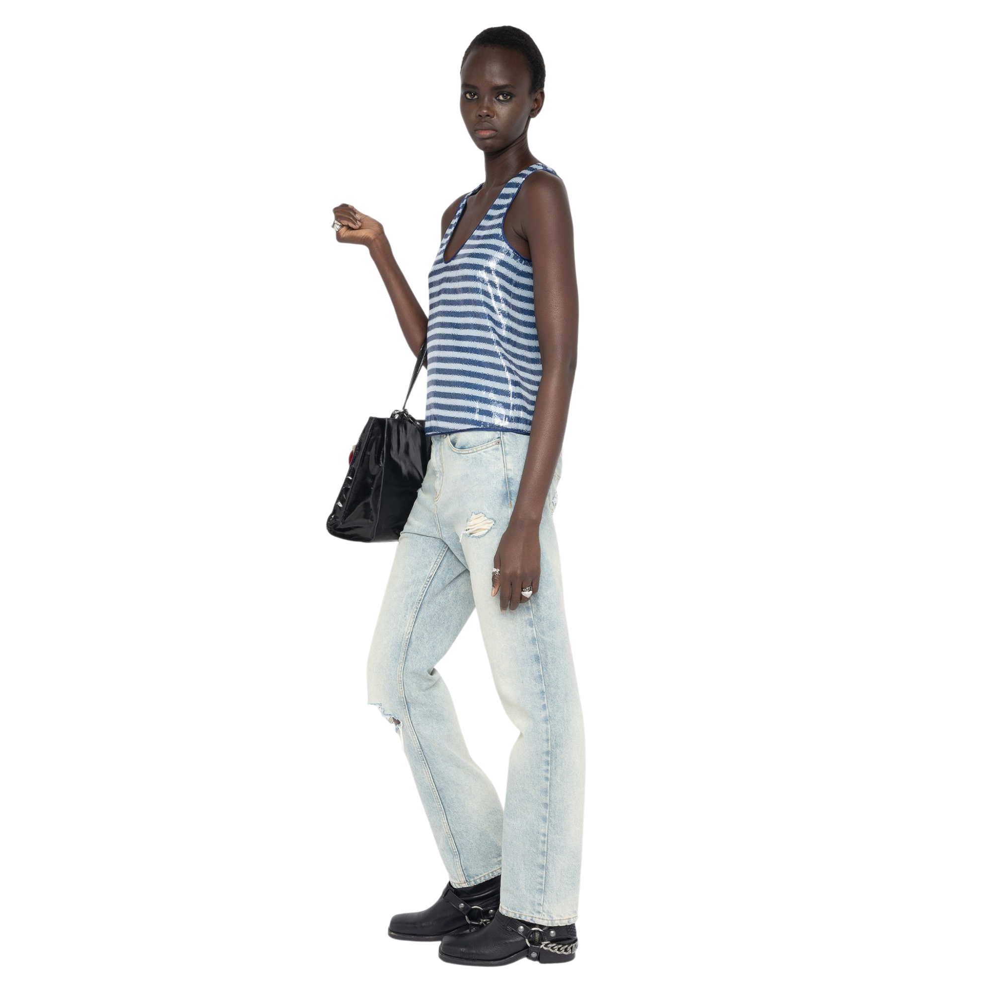 Tarys Striped Sequin Tank Top - Sky Blue