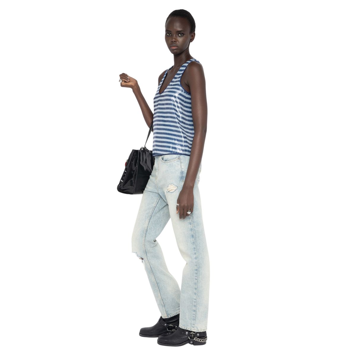 Tarys Striped Sequin Tank Top - Sky Blue