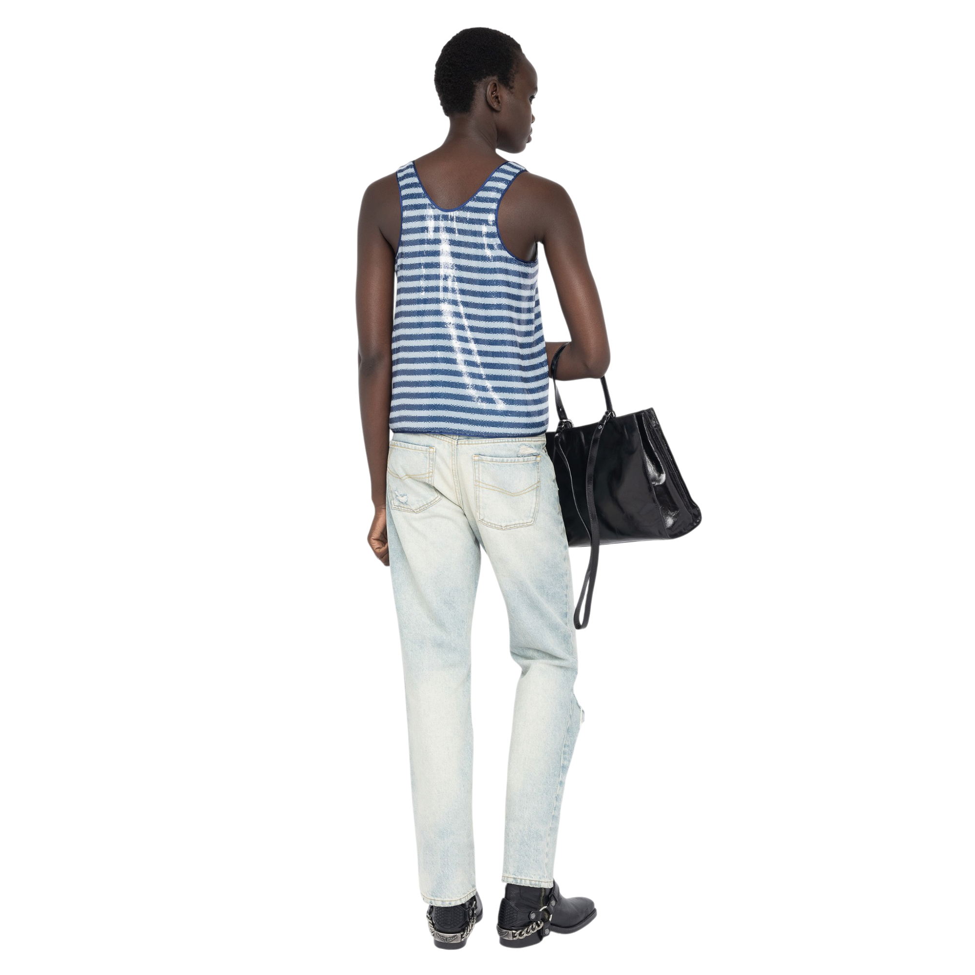 Tarys Striped Sequin Tank Top - Sky Blue