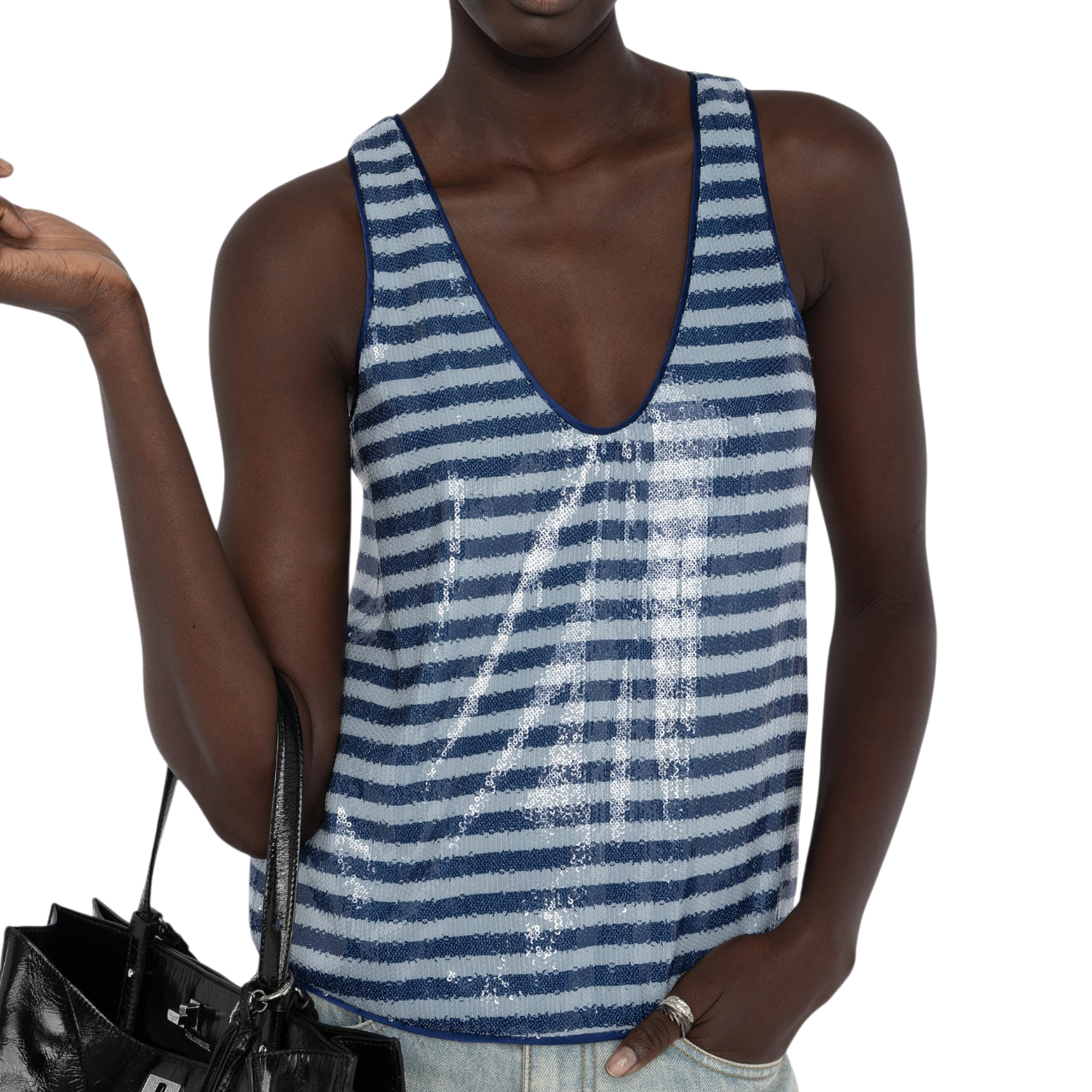 Tarys Striped Sequin Tank Top - Sky Blue