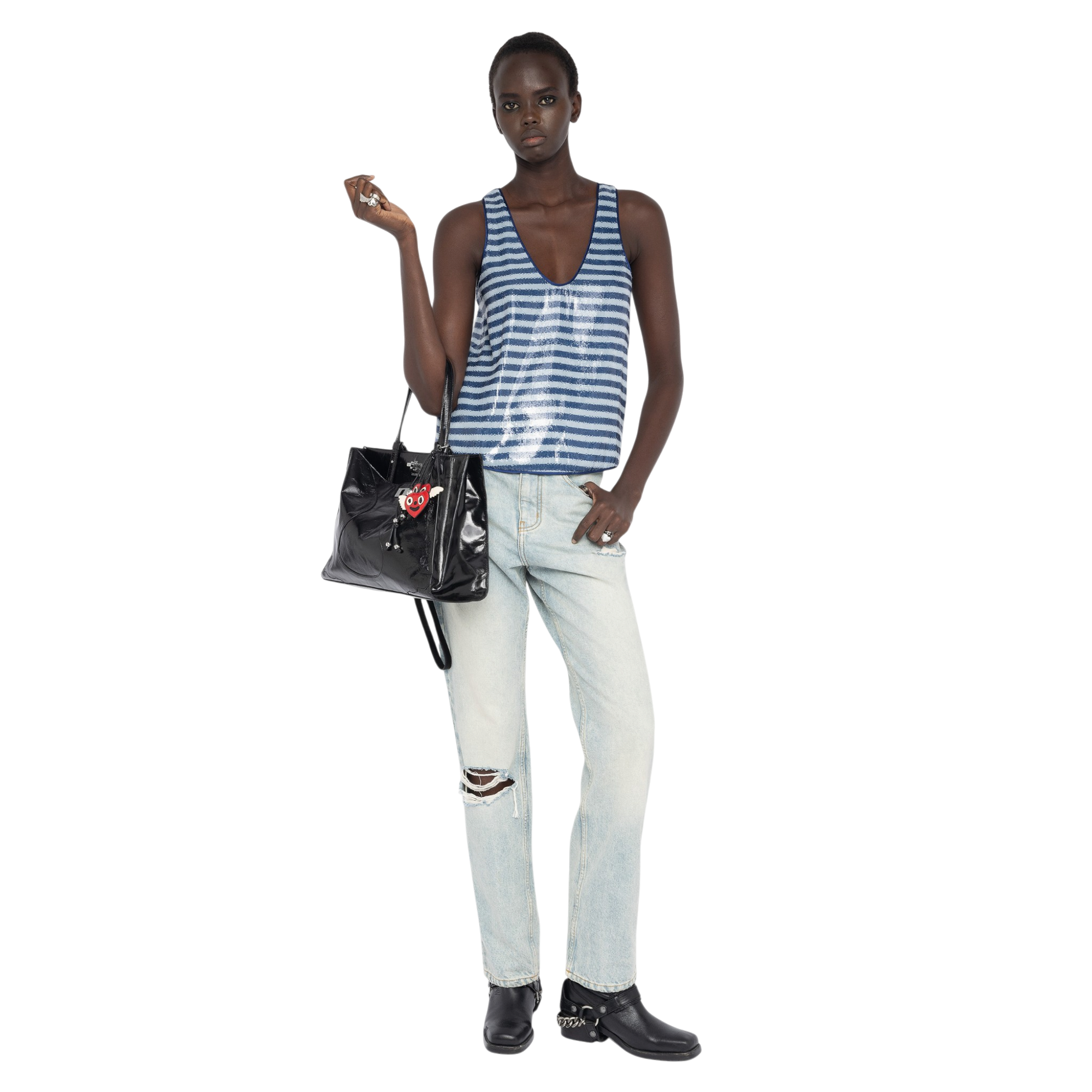 Tarys Striped Sequin Tank Top - Sky Blue
