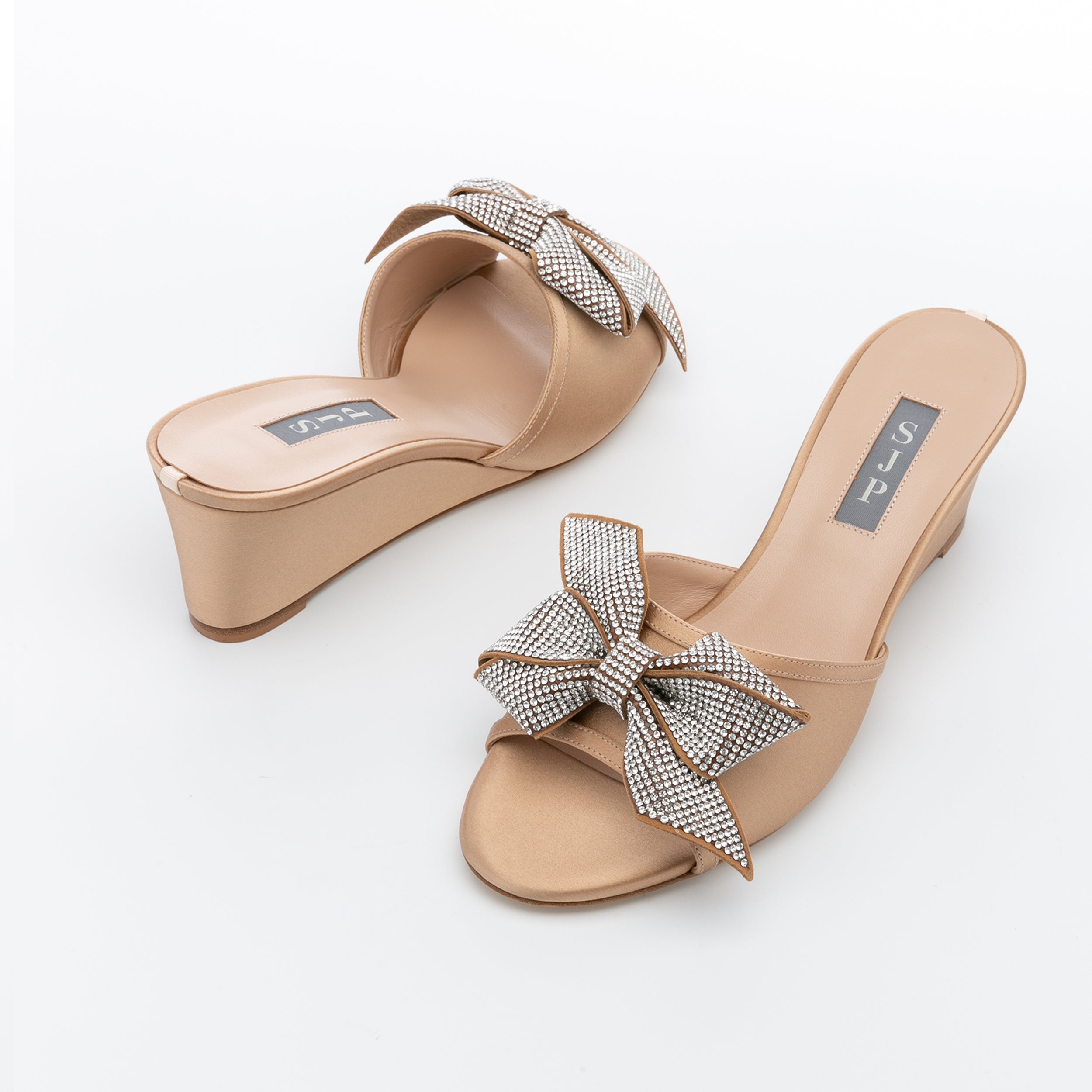 SJP by Sarah Jessica Parker Dina 50mm Nude Satin Wedge Sandals