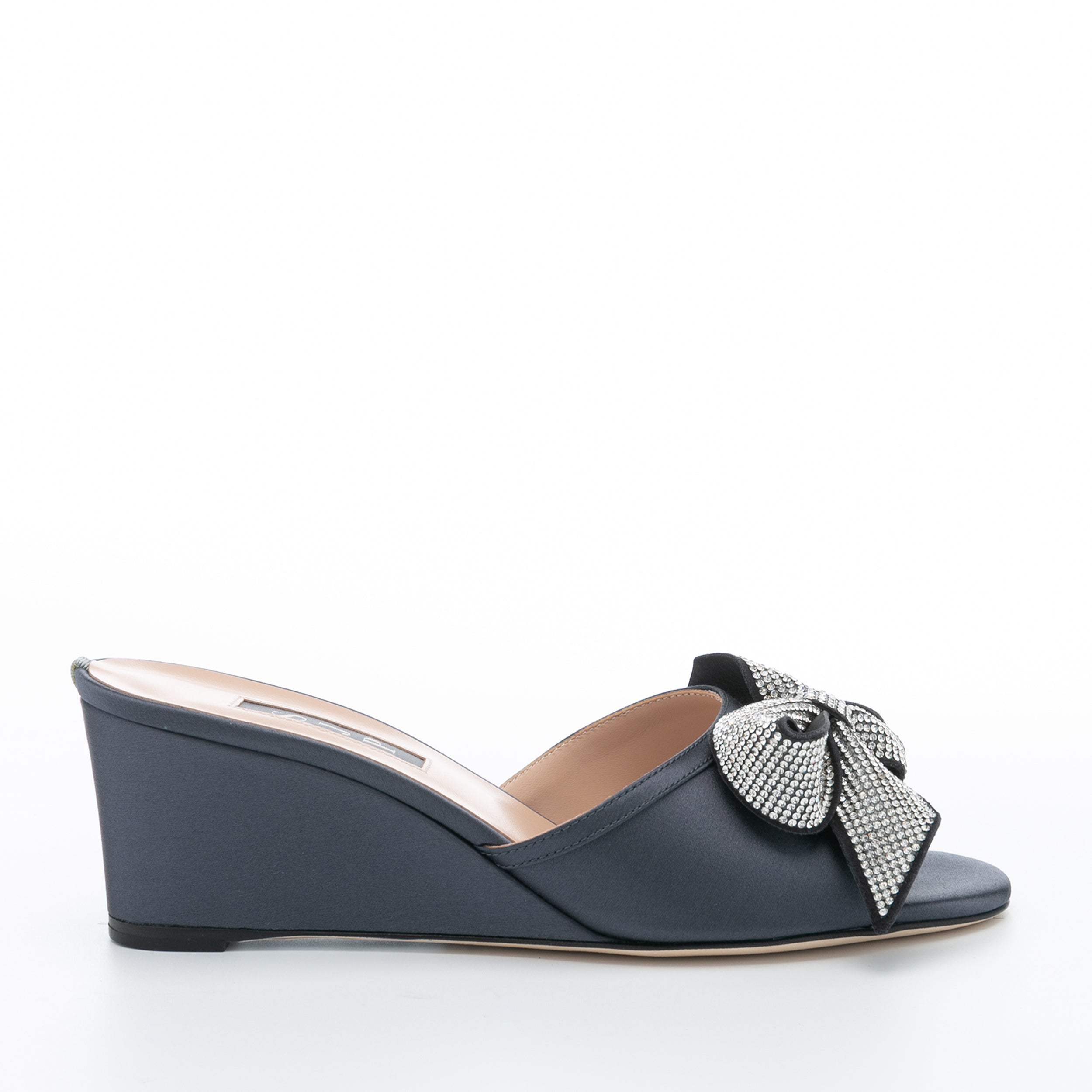 SJP by Sarah Jessica Parker Dina 50mm Dark Grey Satin Wedge Sandals