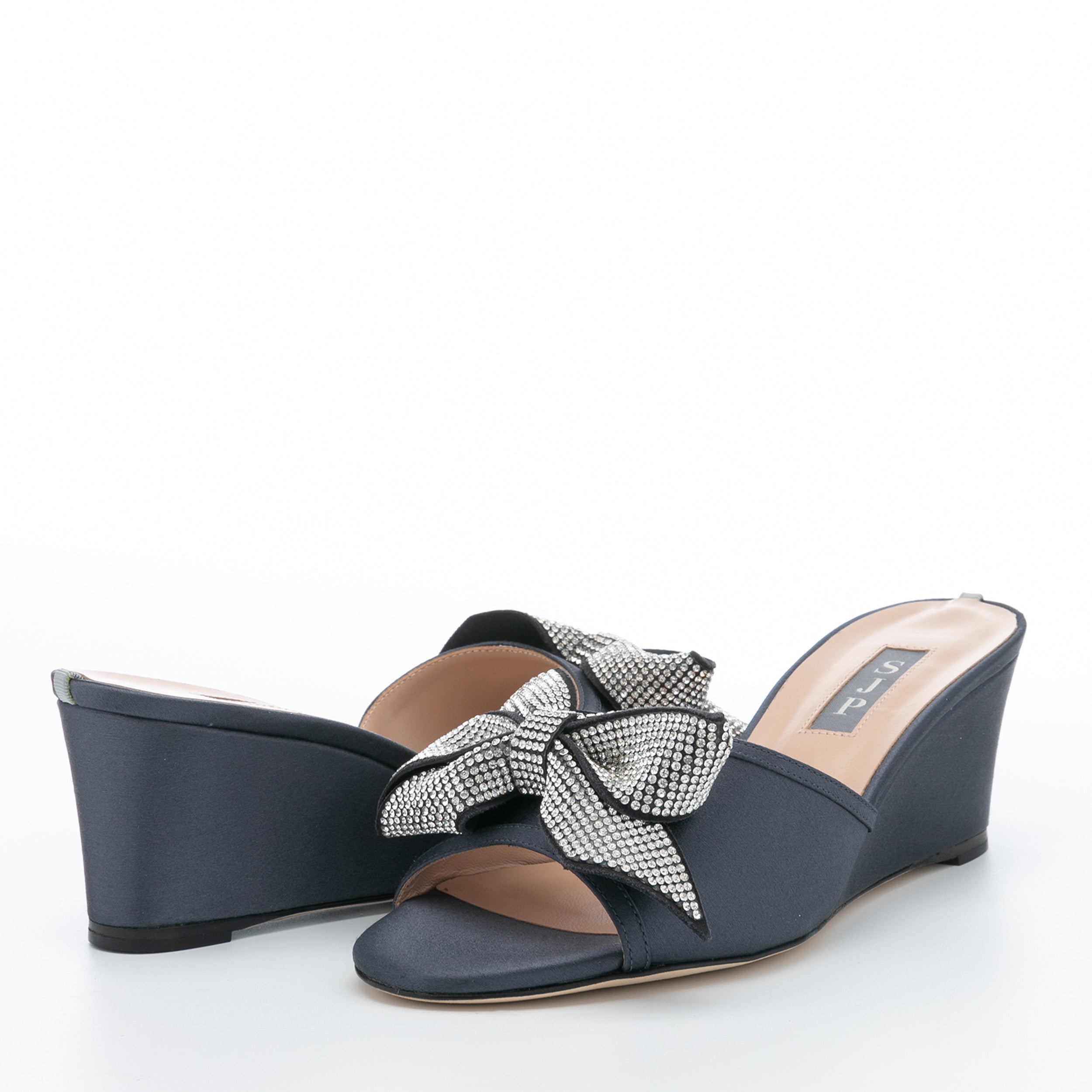 SJP by Sarah Jessica Parker Dina 50mm Dark Grey Satin Wedge Sandals