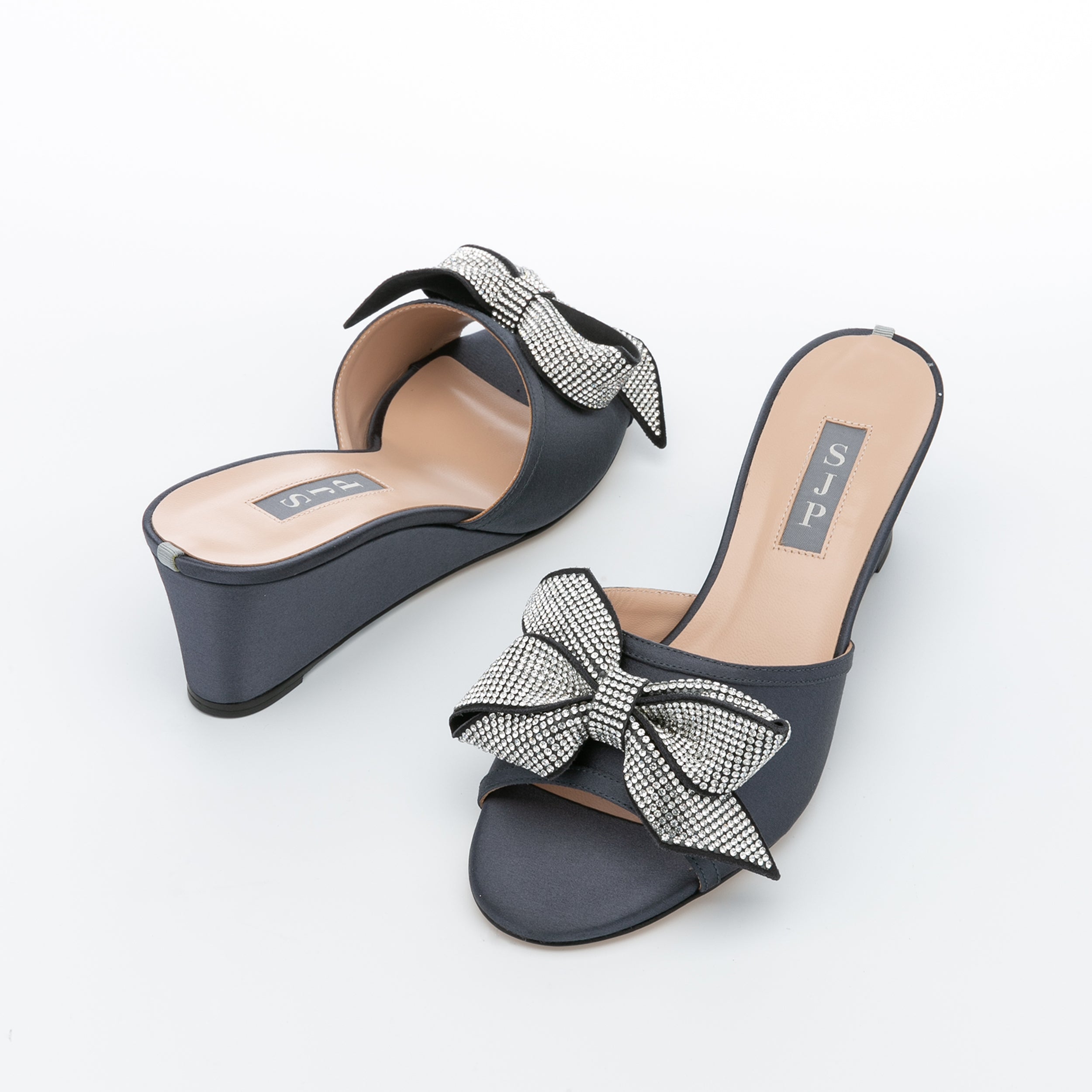 SJP by Sarah Jessica Parker Dina 50mm Dark Grey Satin Wedge Sandals