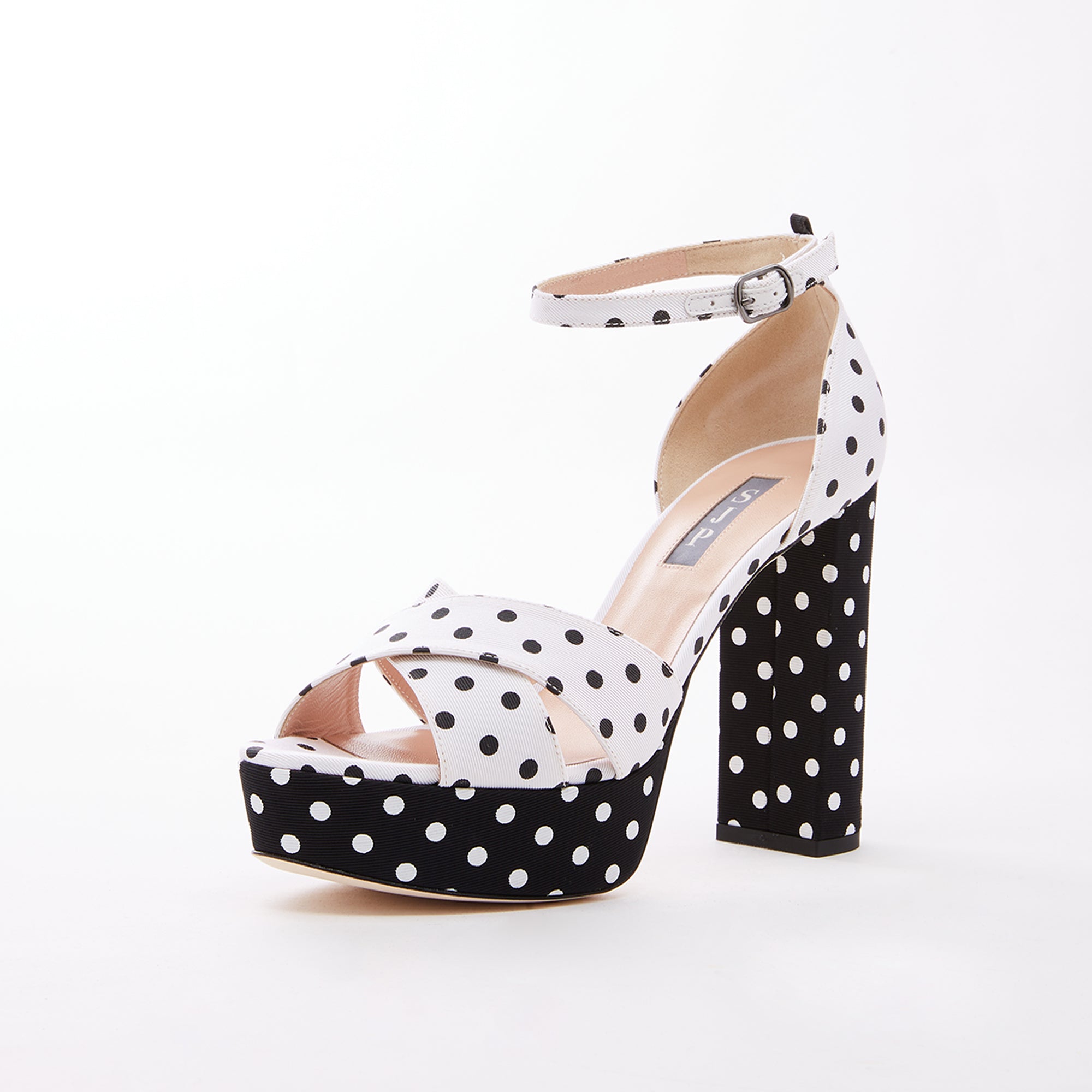 SJP by Sarah Jessica Parker Ginger 90mm Cream Polka Dot Noir Polka Dot Fabric Sandals