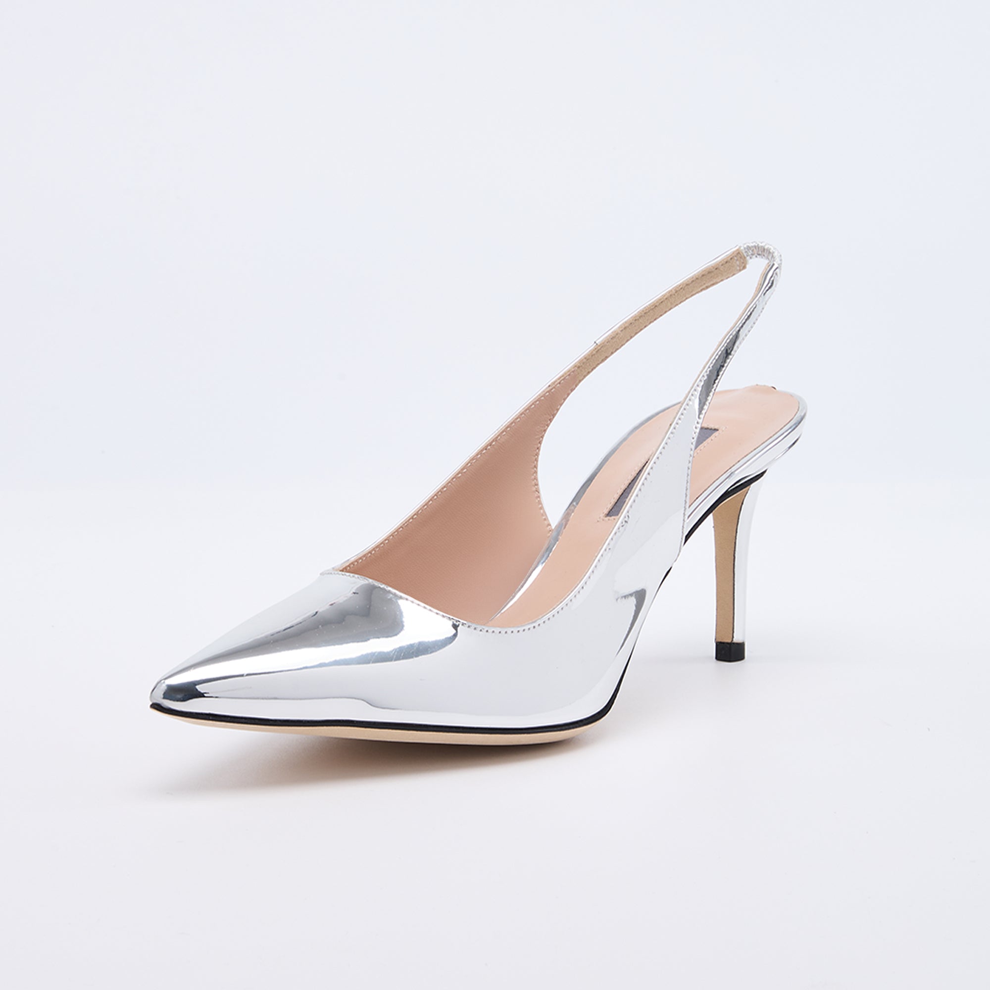 SJP by Sarah Jessica Parker Simplicity 70mm Mirror Reflection Silver Patent Leather Sandals