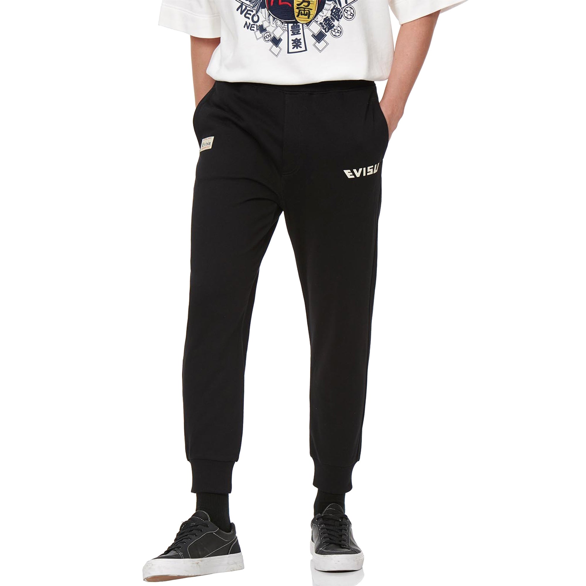 Evisu Black Daruma Komainu Printed Daicock Sweatpants