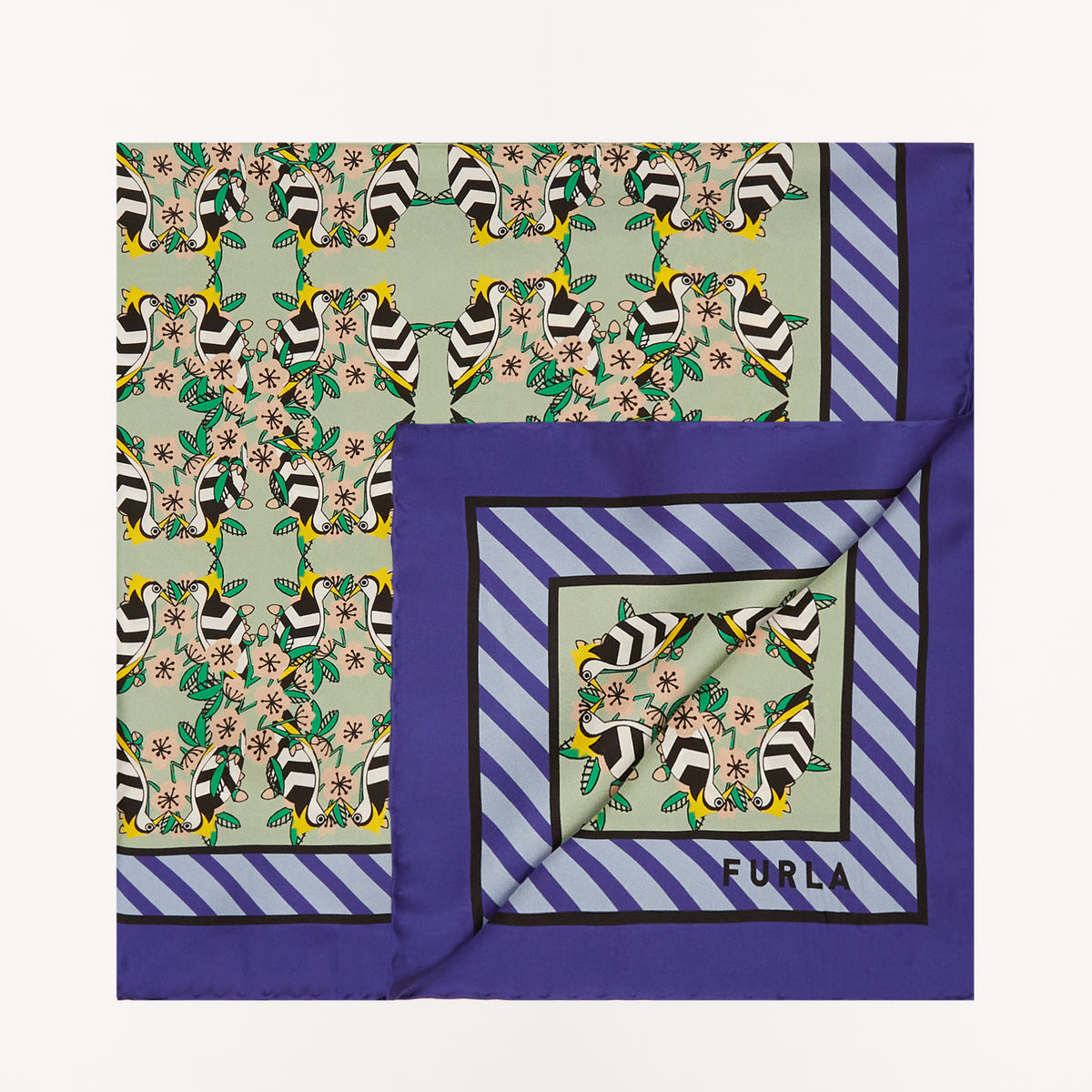 Furla Tortona Carre' 90X90, Toni Salvia, Seta Twill Picc
