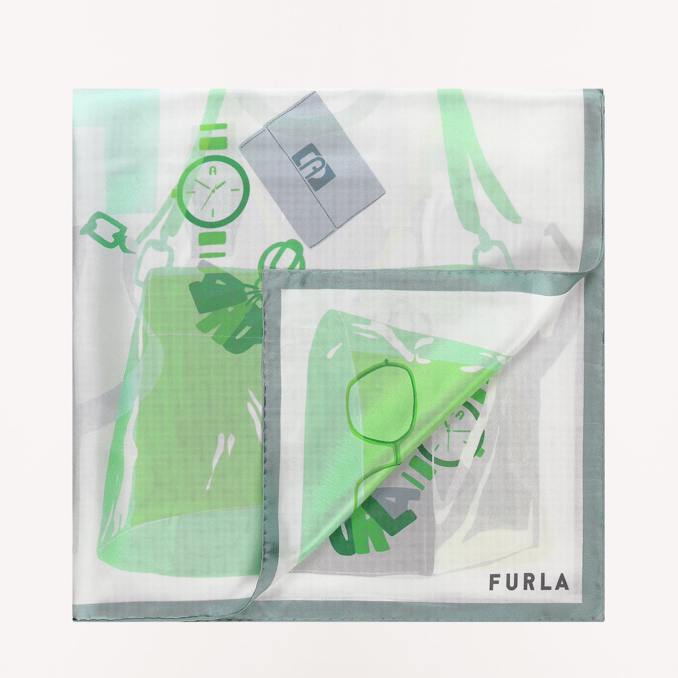 Furla Tortona Carre' 90x90 WT00021 Mineral Green 90x90 Seta Twill Bags