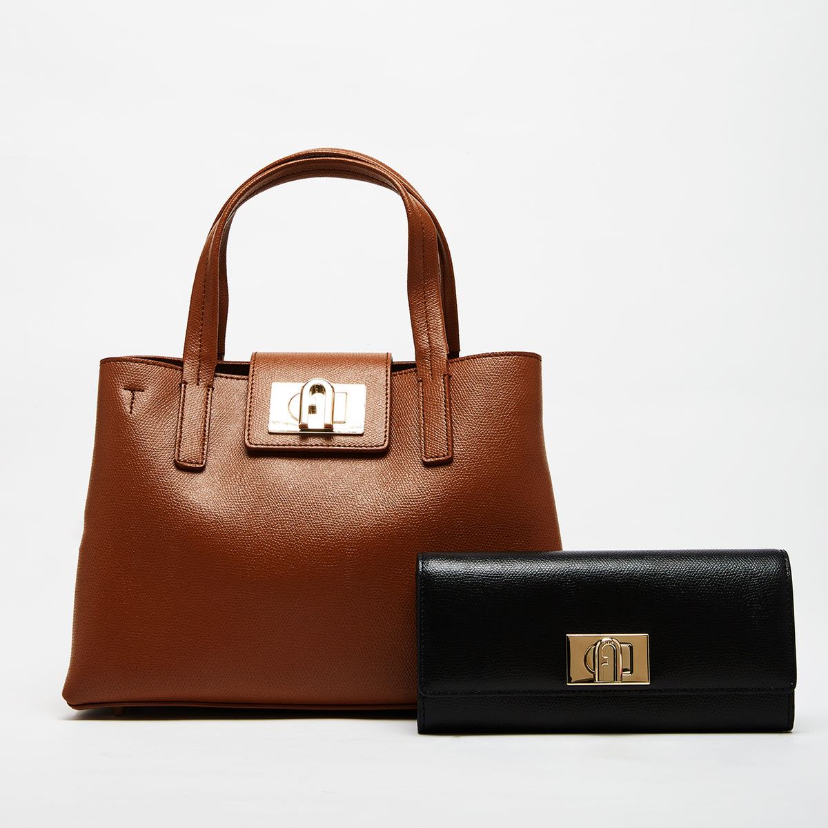 Furla 1927 Tote Bag with Continental Wallet Combo Cognac H Nero M One Size