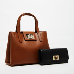 Furla 1927 Tote Bag with Continental Wallet Combo Cognac H Nero M One Size