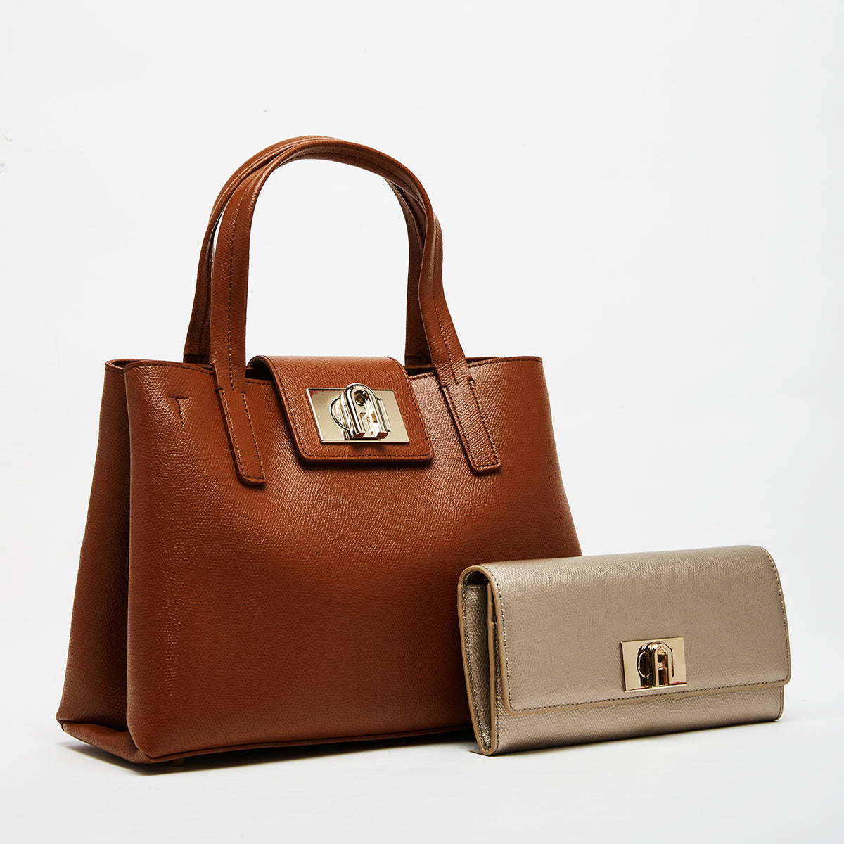 Furla 1927 Tote Bag with Continental Wallet Combo Cognac H Champagne M One Size