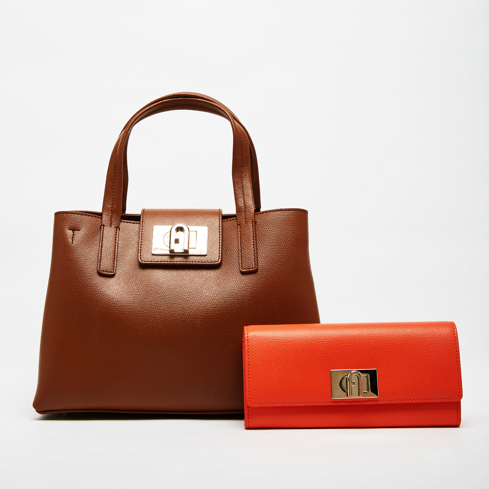 Furla 1927 Tote Bag with Continental Wallet Combo Cognac H Clivia M One Size