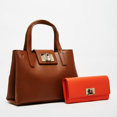 Furla 1927 Tote Bag with Continental Wallet Combo Cognac H Clivia M One Size