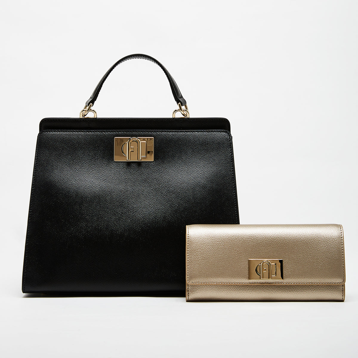 Furla 1927 Top Handle Bag with Continental Wallet Combo Nero Champagne M One Size