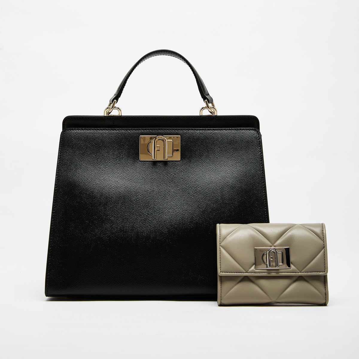 Furla 1927 Top Handle Bag with Compact Wallet Combo Nero Marmo C M M