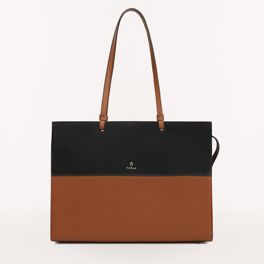 Furla Varsity Style Tote Cognac H Nero L