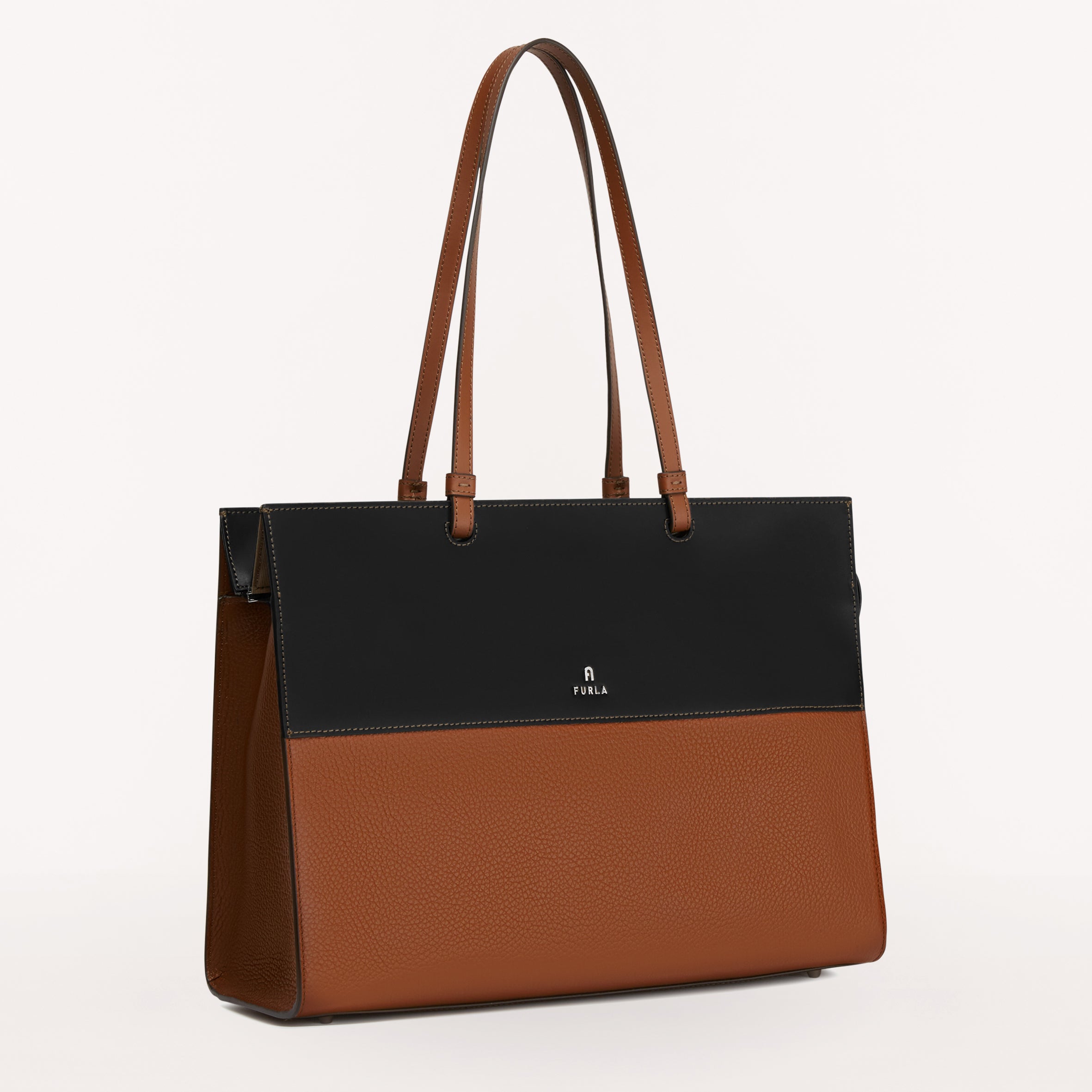 Furla Varsity Style Tote, Cognac H+Nero, Vit King Eracle