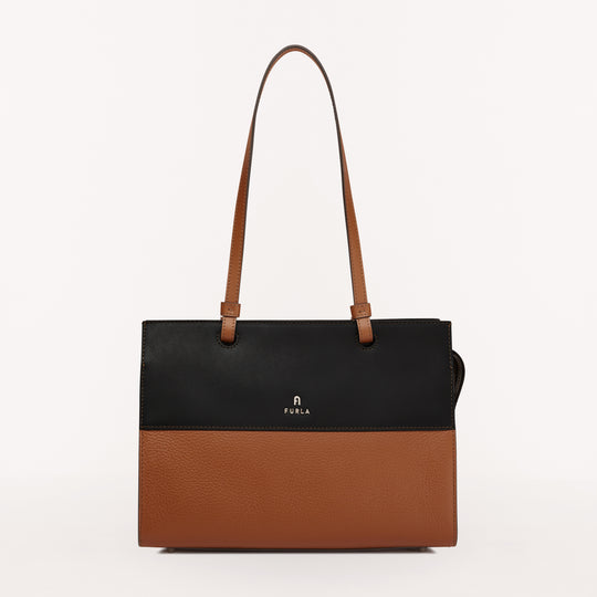 Furla Varsity Style E/W Tote Bag Cognac H/Nero M