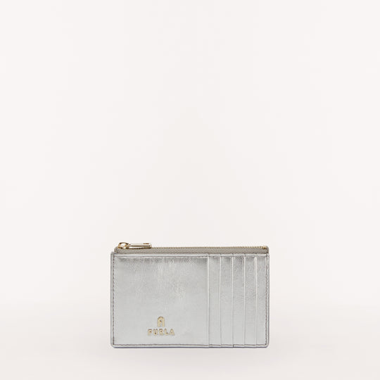 Furla Camelia Zipped Card Case Silver M