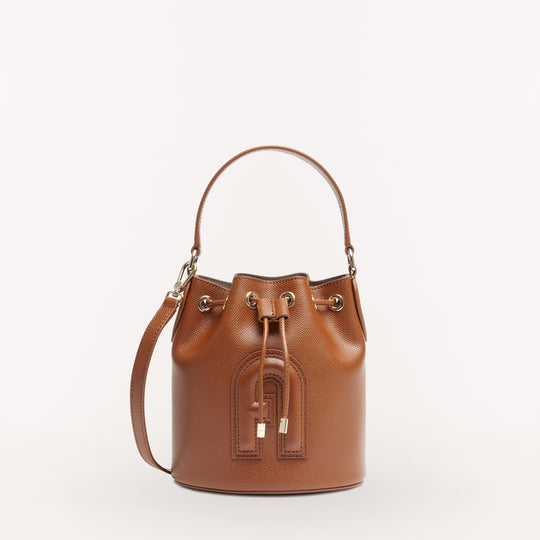 Furla Clio Drawstring Bucket Bag Cognac H Mini