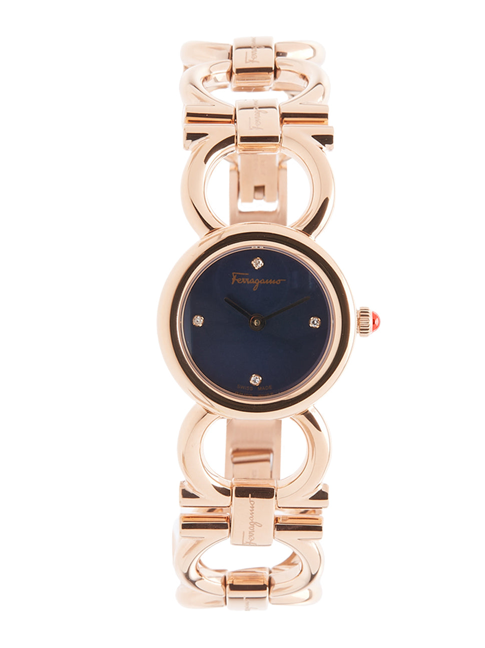 Ferragamo Women's Double Gancini Round Watch Blue/Rose Gold 22mm SFYD00421