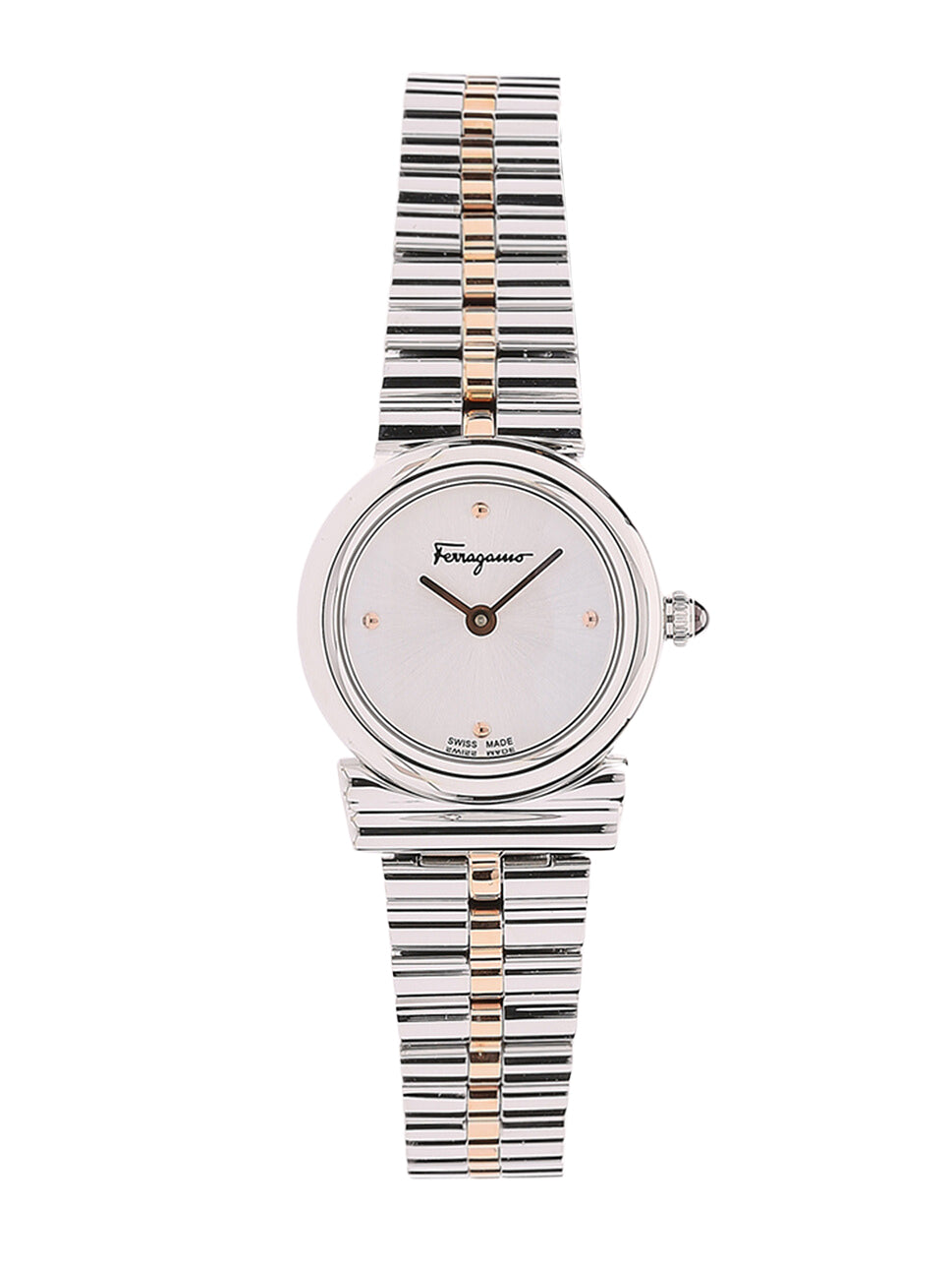 Ferragamo Women's Gancini Horizontal Watch White/Silver/Gold SFMC00221