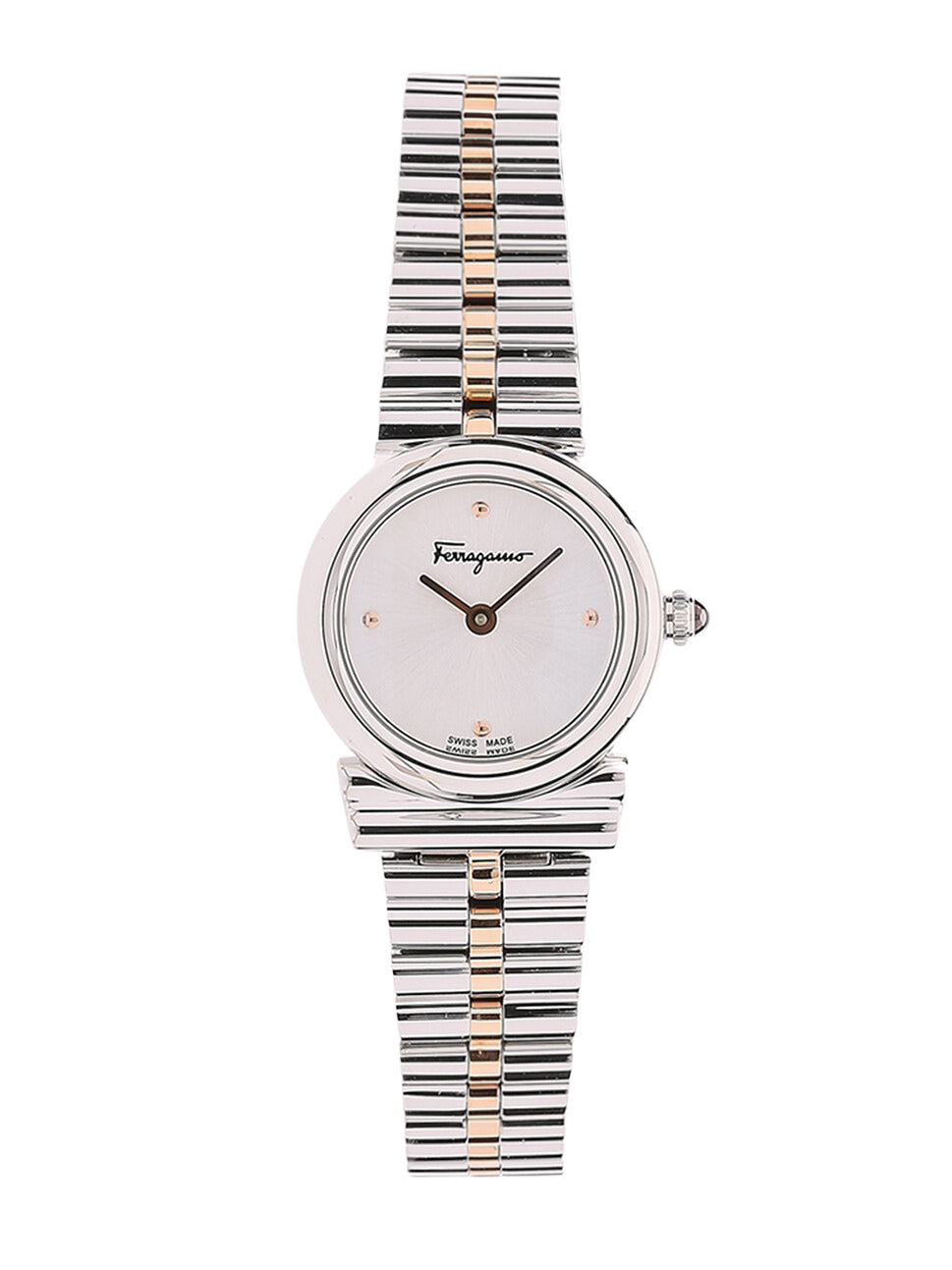 Ferragamo Women's Gancini Horizontal Watch White/Silver/Gold SFMC00221