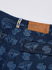 Billionaire Boys Club Diamonds & Dollars Printed Denim Shorts Indigo