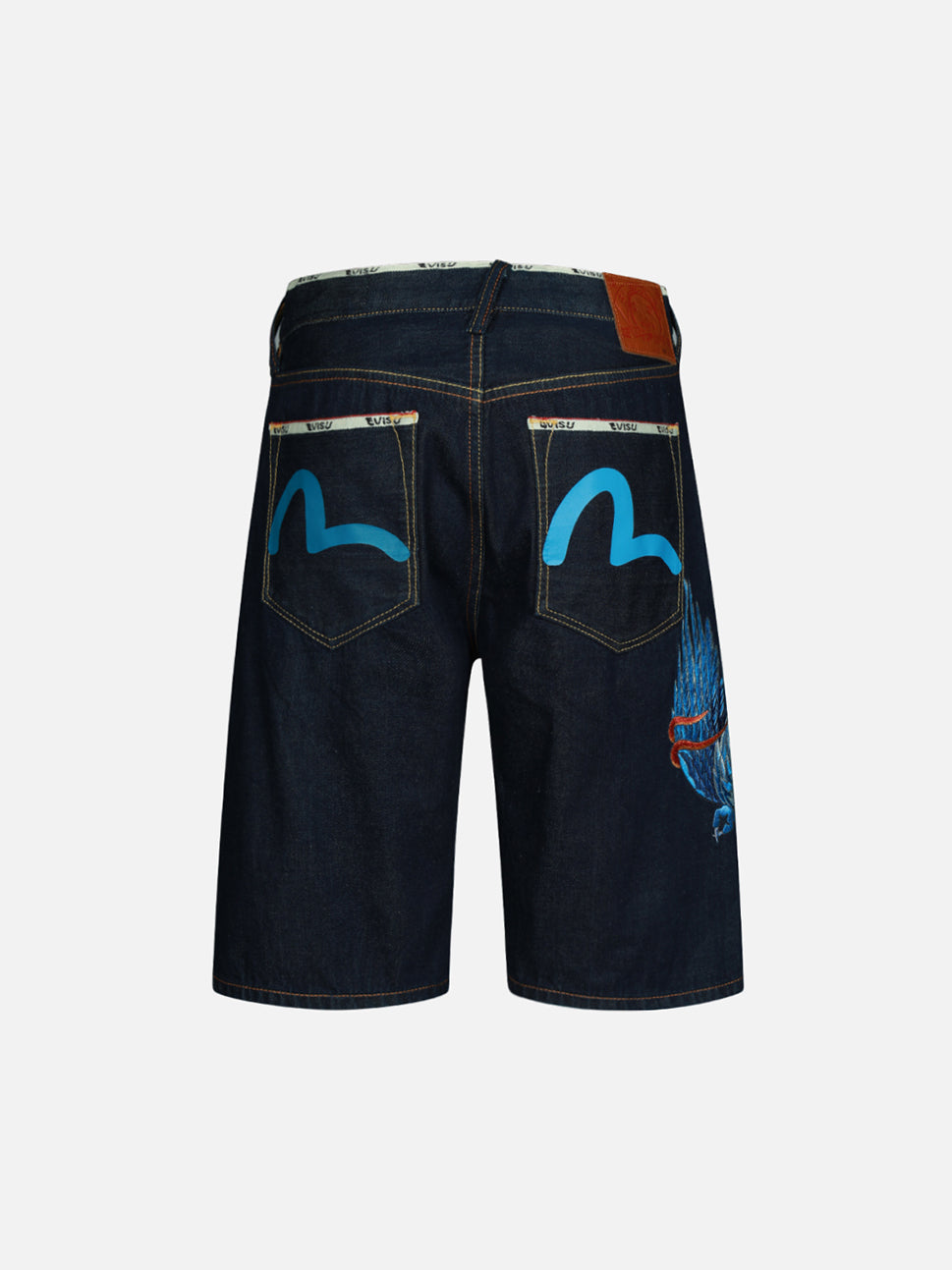 Evisu Indigo Seagull & Eagle Embroidery Short Jeans