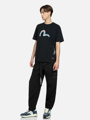 Evisu Black Tone On Tone Slogan & Kamon Embroidery Pants