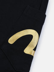 Evisu Black Brocade Seagull Applique & Multi-Pocket Sweatpants