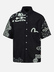 Evisu Navy AOP Seagull Embroidery & Kamon Decorative Print Shirt